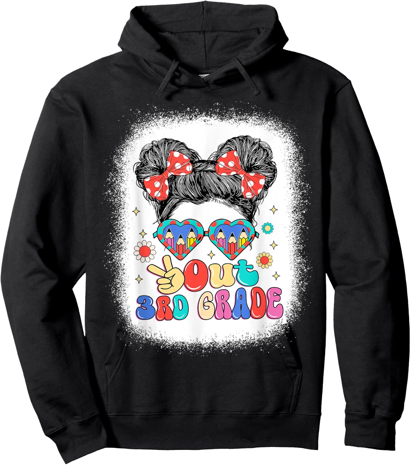 Peace Out 3rd Grade Messy Bun Girls Last Day Of School Hoodie - Hoodie | Black