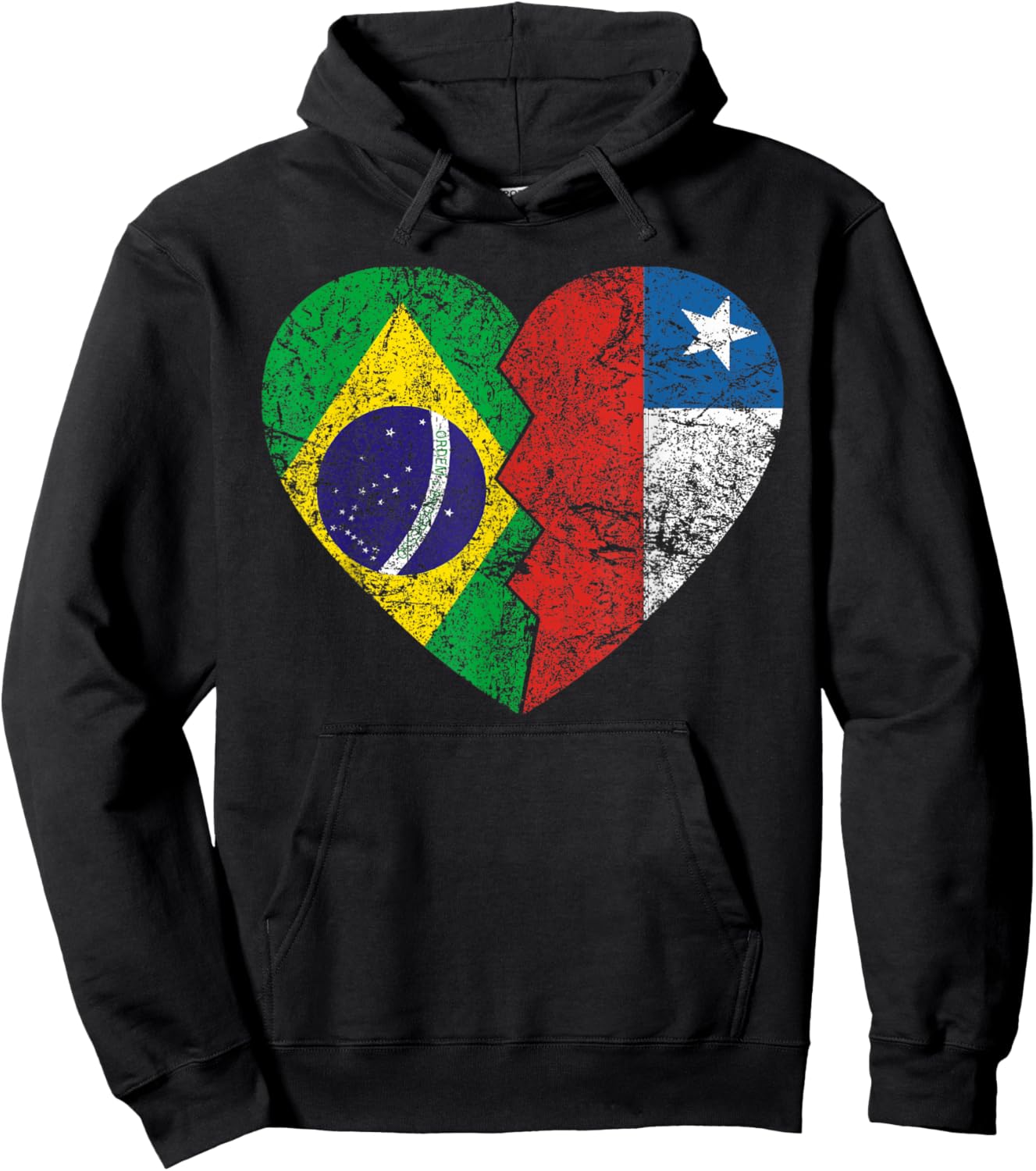Chilean Brazilian Flags Heart | Brazil Chile Roots Vintage Hoodie - Hoodie | Black
