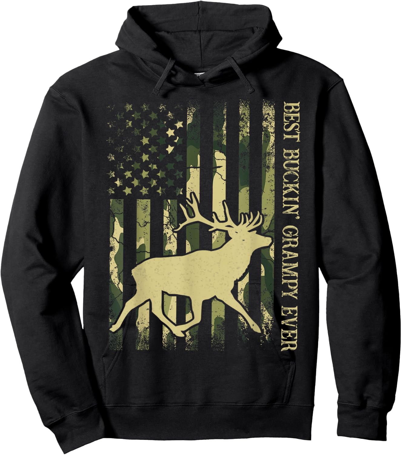 Best Buckin' Grampy Ever Camo American Flag Deer Hunting Hoodie - Hoodie | Black