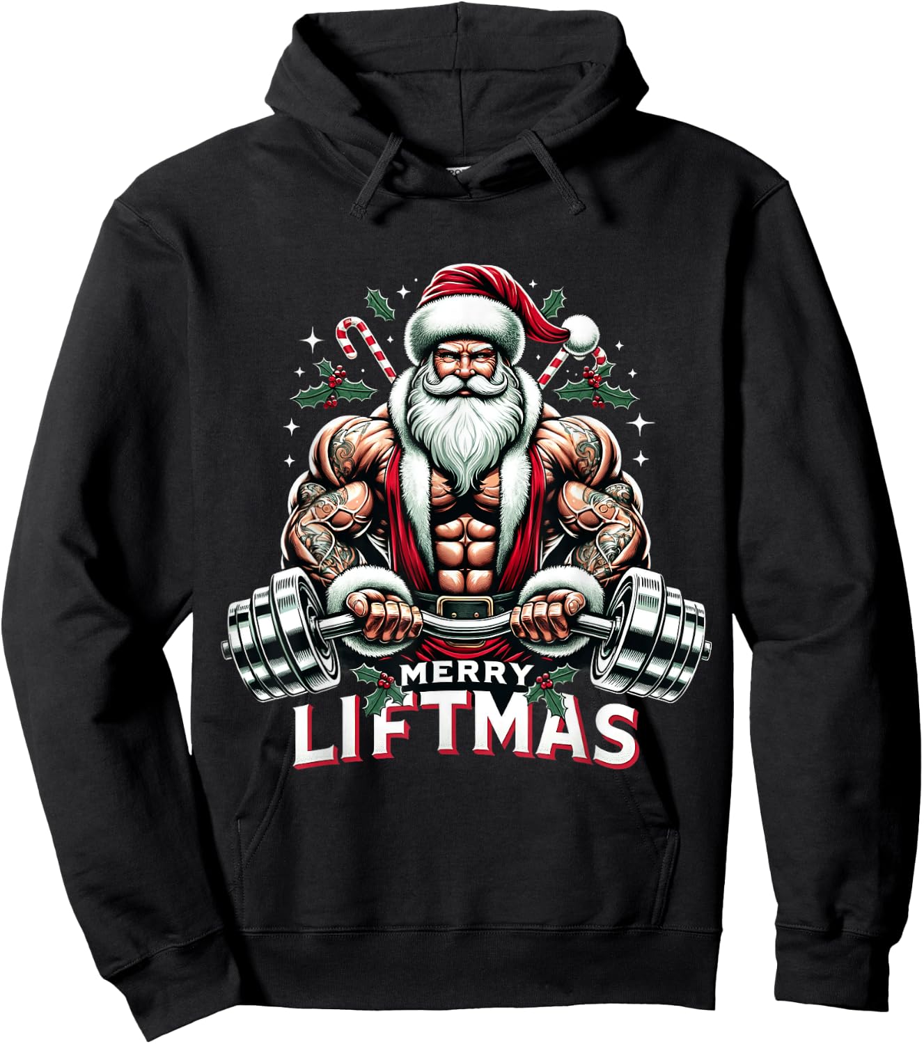 Muscle Santa Bodybuilder Merry Liftmas Gym Christmas Workout Hoodie - Hoodie | Black
