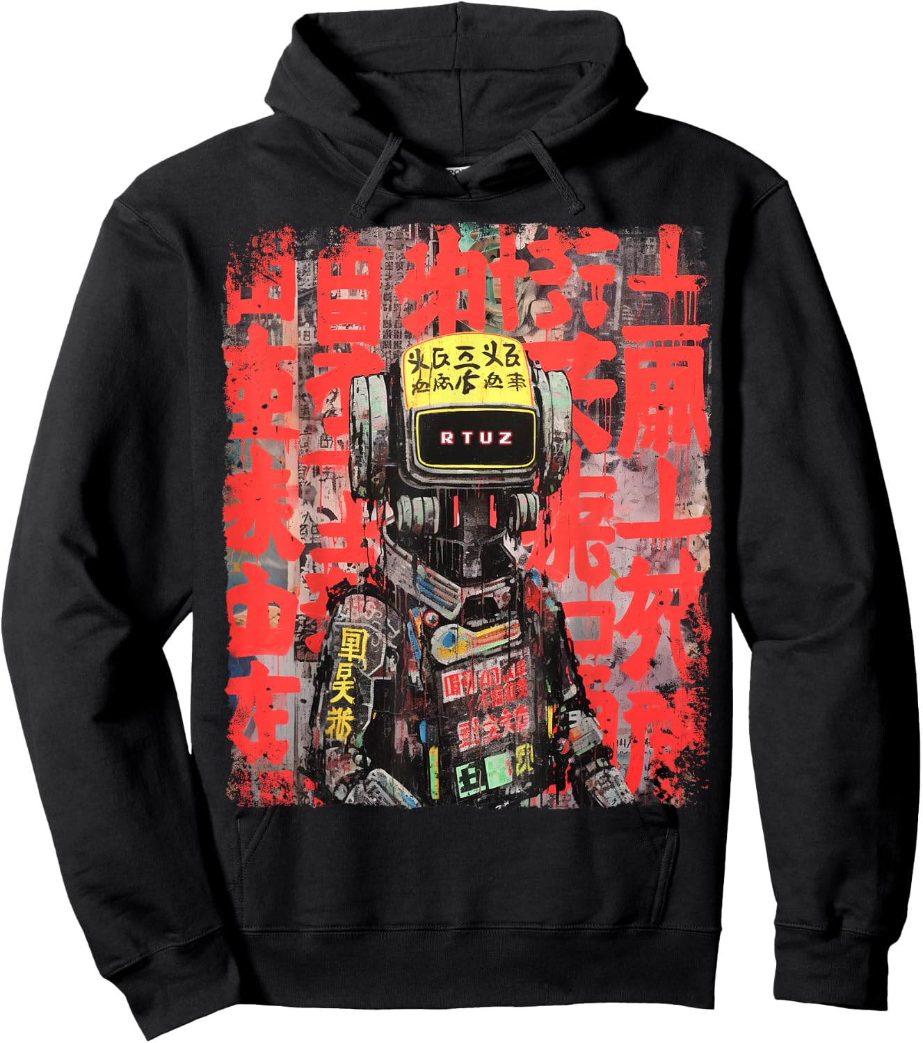 Hip Hop Y2K Vintage Hipster Edgy Urban Streetwear Robot Hoodie - Hoodie | Black