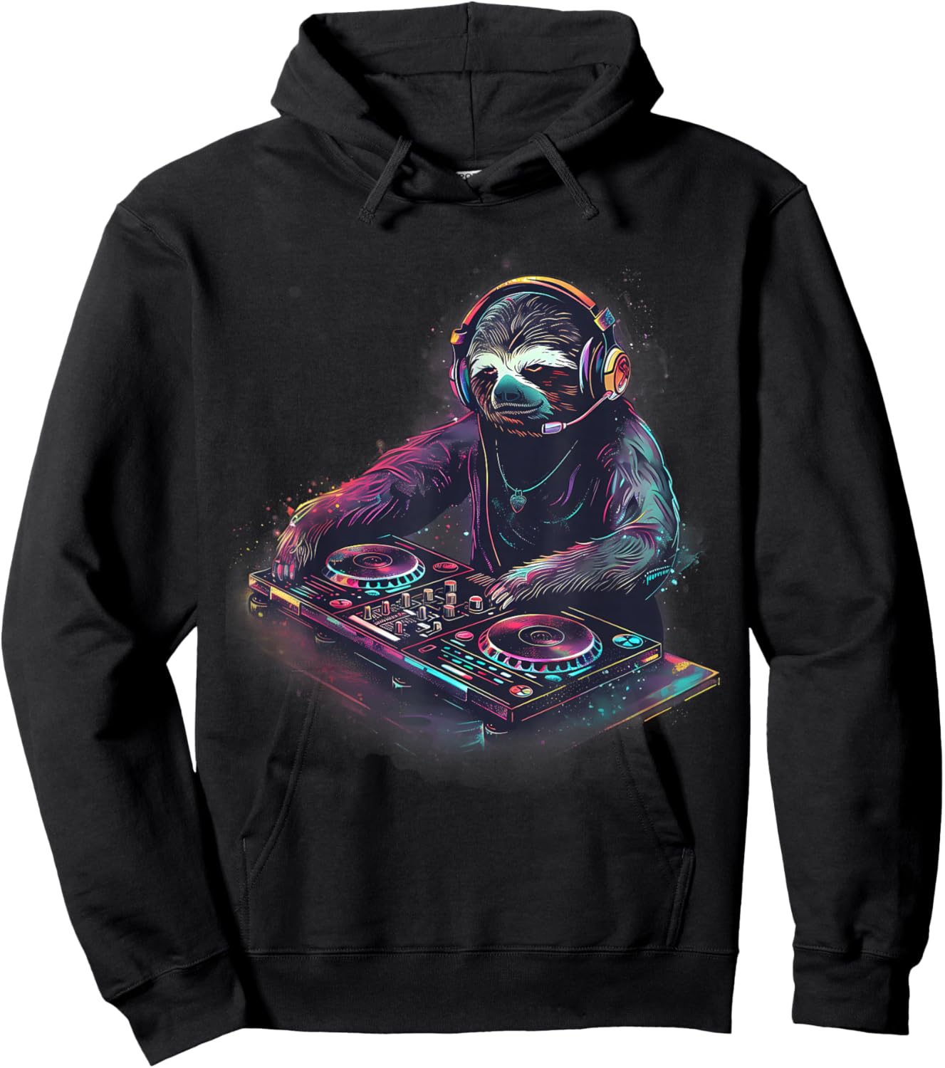 Sloth Music DJ EDM Turntable DJ Sloth Artwork House Music Hoodie - Hoodie | Black