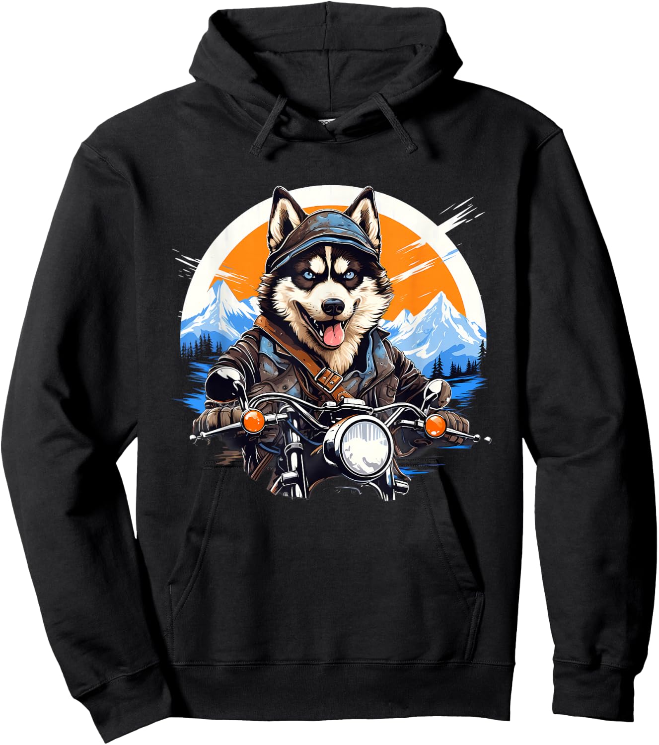 Biker Husky Dog Riding Motorcycle Hoodie - Hoodie | Black