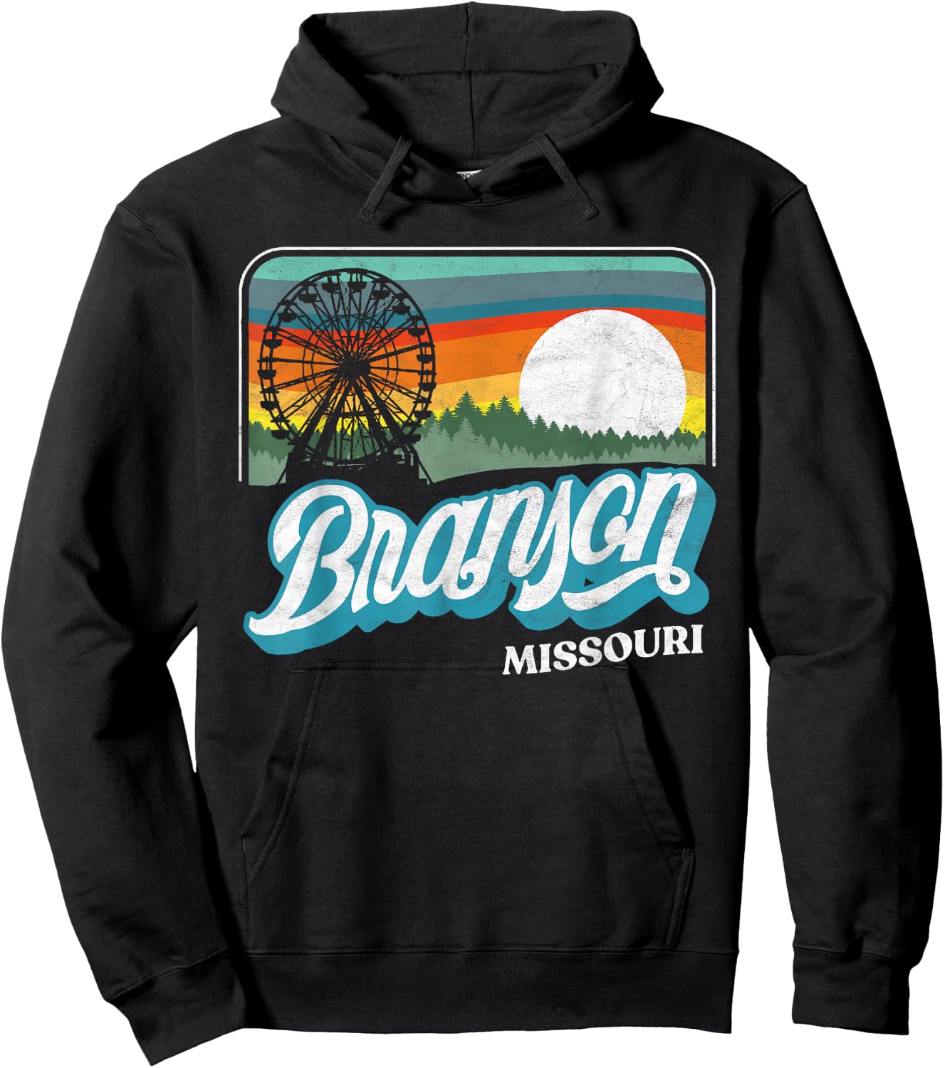 Branson Missouri Vintage 80s Style Retro Distressed Hoodie - Hoodie | Black