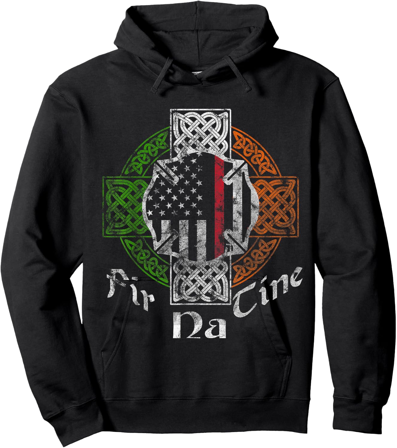 Irish Firefighter Thin Red Line Fir Na Tine Celtic Cross Hoodie - Hoodie | Black