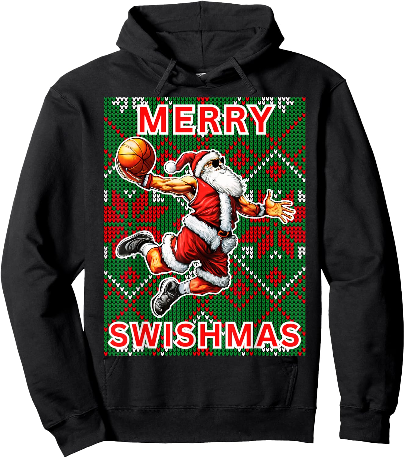 Merry Swishmas Basketball Christmas Santa Claus Slam Dunk Hoodie - Hoodie | Black