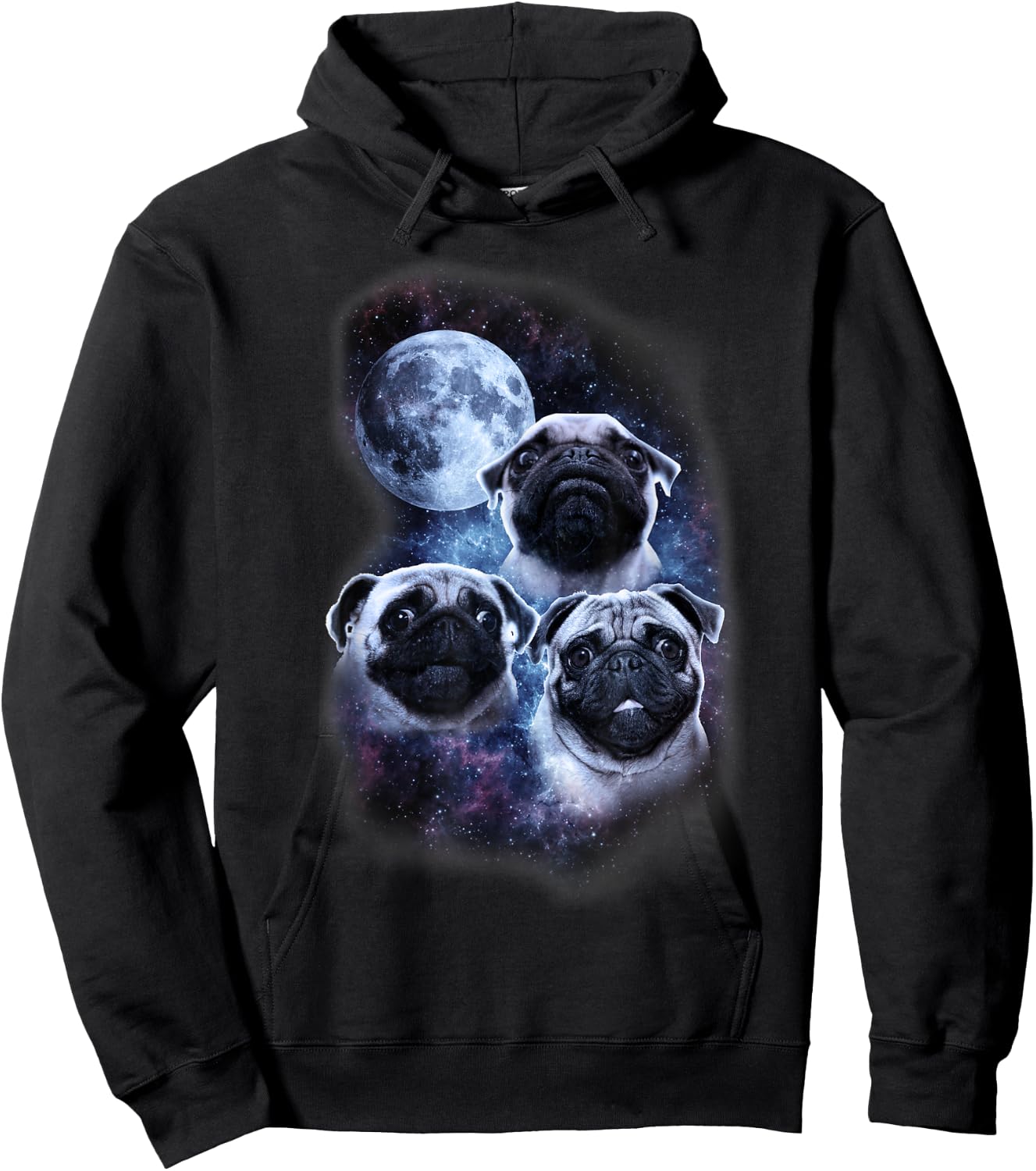 Cute pug design in space, full moon, stars, milky way Hoodie - Hoodie | Black