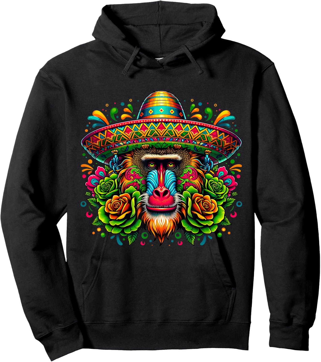 Mexican Cinco De Mayo Let's Fiesta Party Baboon Monkey Hoodie - Hoodie | Black