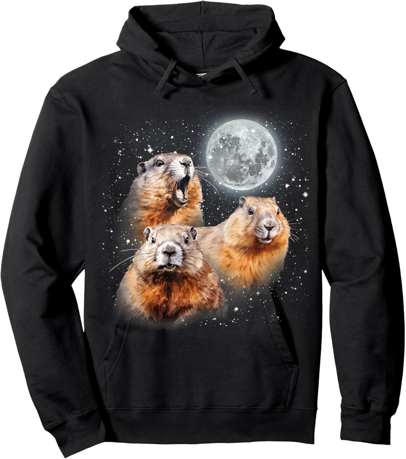 Three Groundhog Moon 3 Groundhog Head Groundhog Day Hoodie - Hoodie | Black