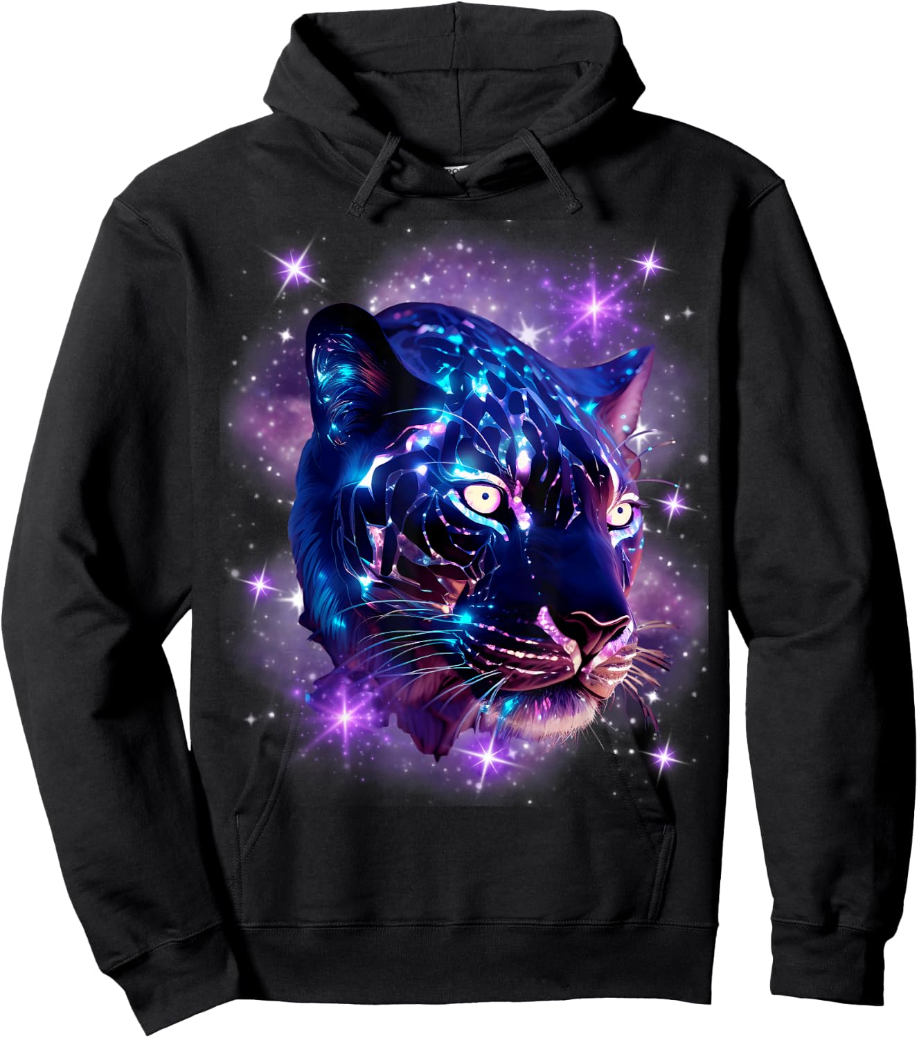 Cosmic Cheetah Leopard Tiger Purple Galaxy Stars Celestial Hoodie - Hoodie | Black