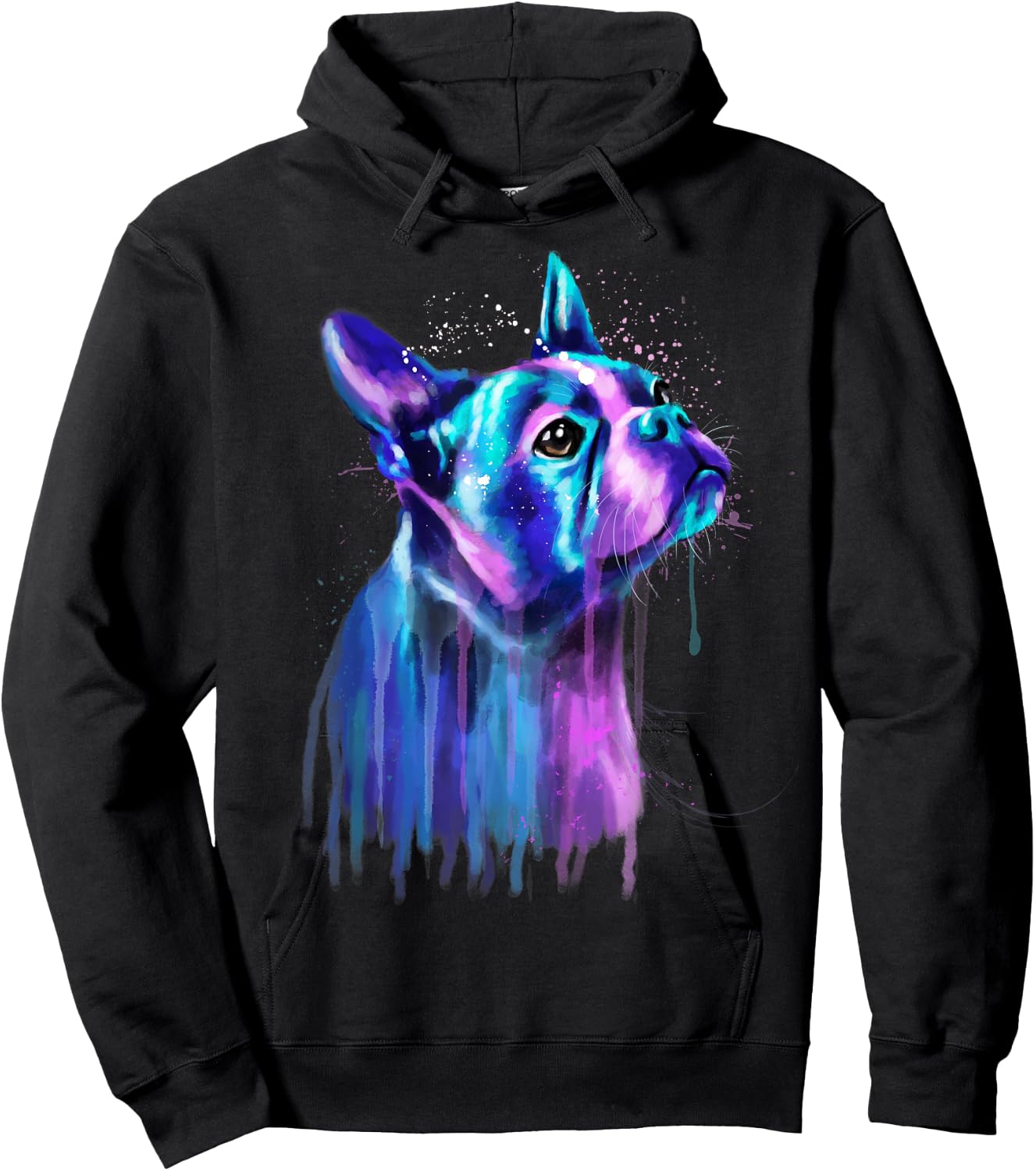 Colorful Boston Terrier Dog Art Watercolor Painting Women Kids Hoodie - Hoodie | Black