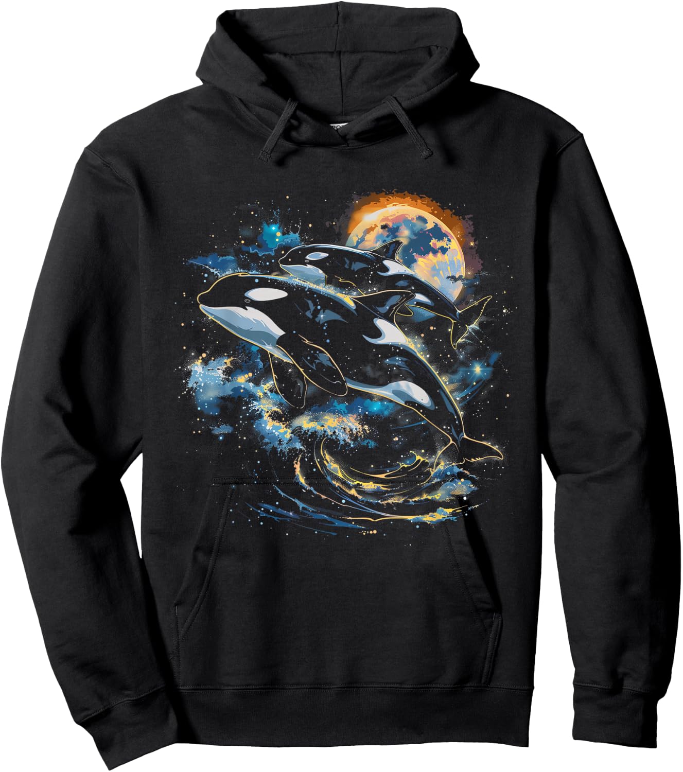Orca In Space, Planets, Stars, Wall Lovers Hoodie - Hoodie | Black