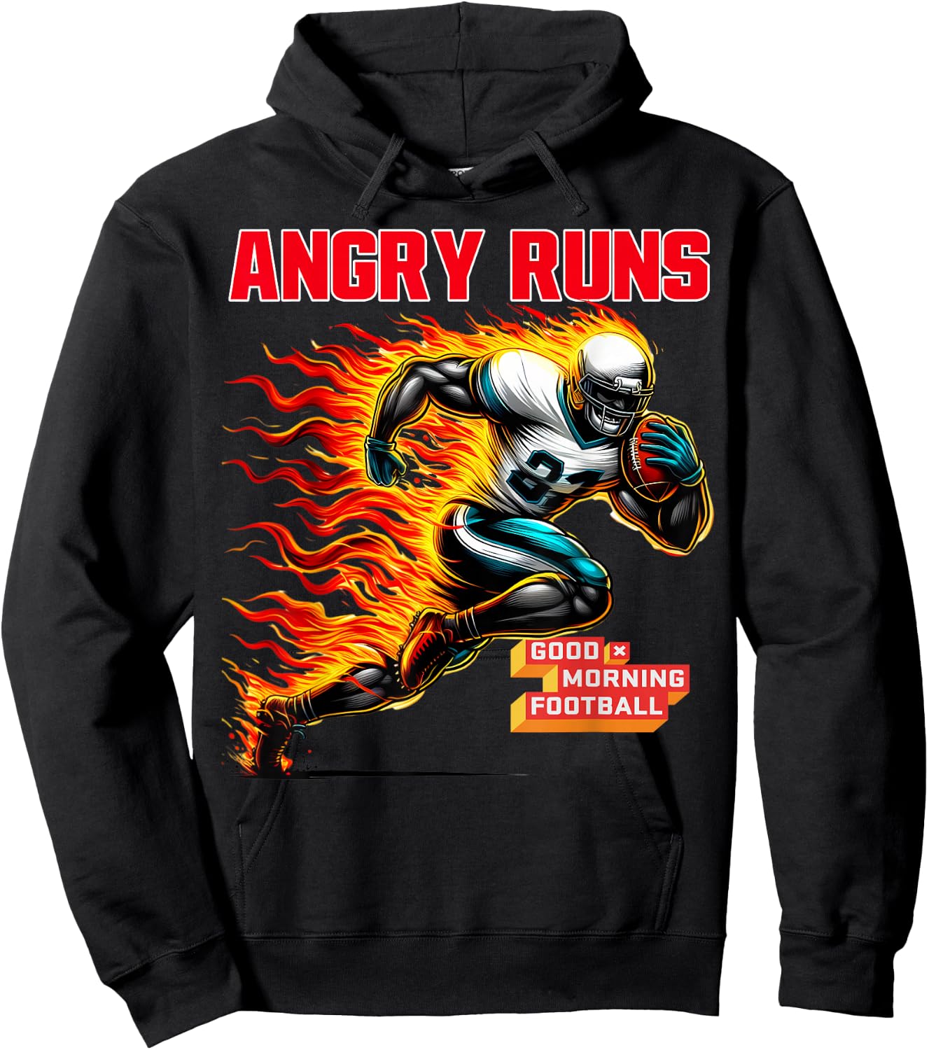 Angry Runs Good Morning Football Sport Lover Vintage Art Hoodie - Hoodie | Black