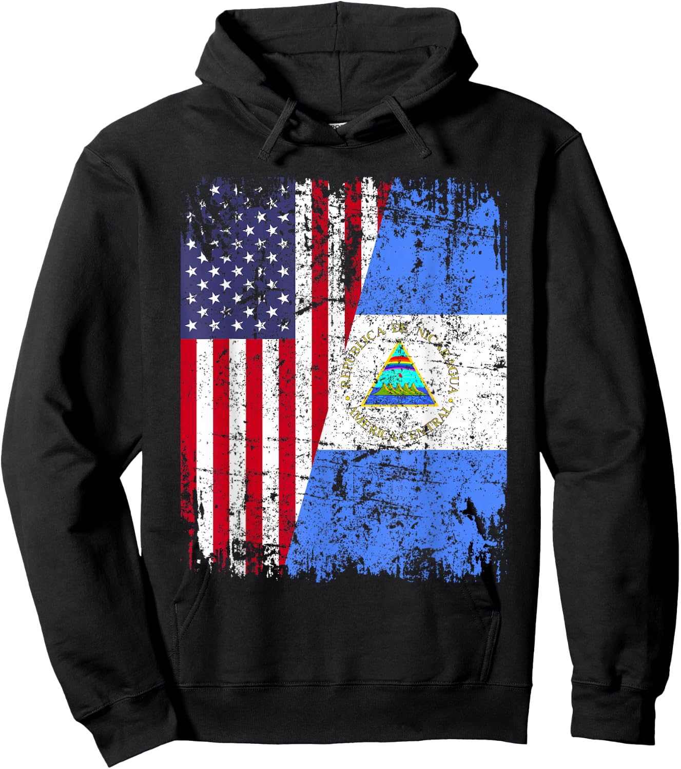 Nicaraguan Roots | Half American Flag | USA Nicaragua Flag Hoodie - Hoodie | Black