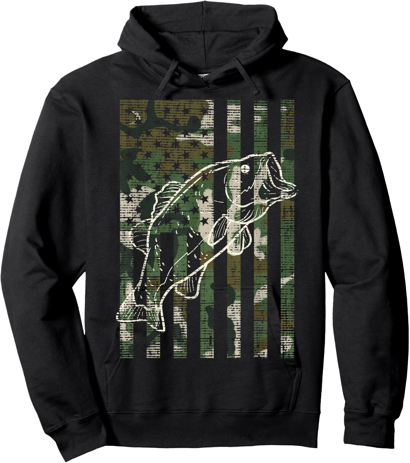 Fishing Camo US Flag Fish Bass Patriot Fisherman Dad Gift Hoodie - Hoodie | Black