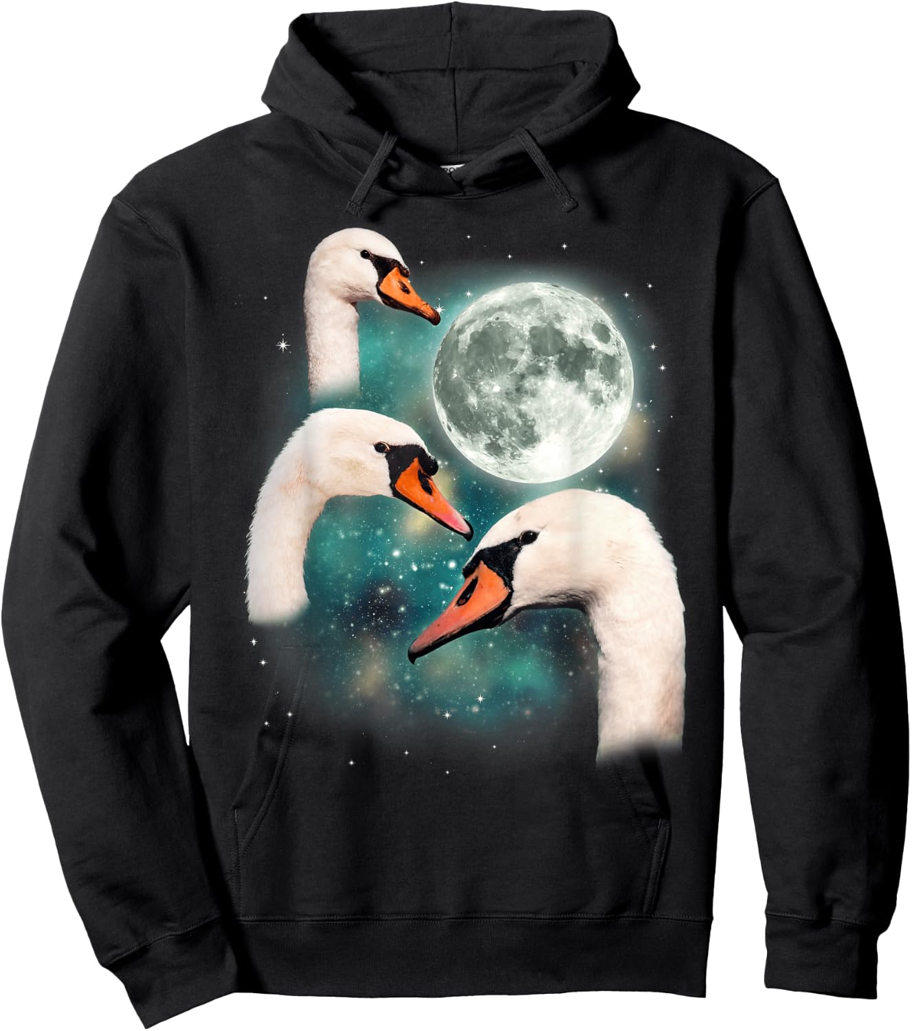 Three Swan Moon | 3 Swans Funny Bird Parody Cursed Meme Hoodie - Hoodie | Black