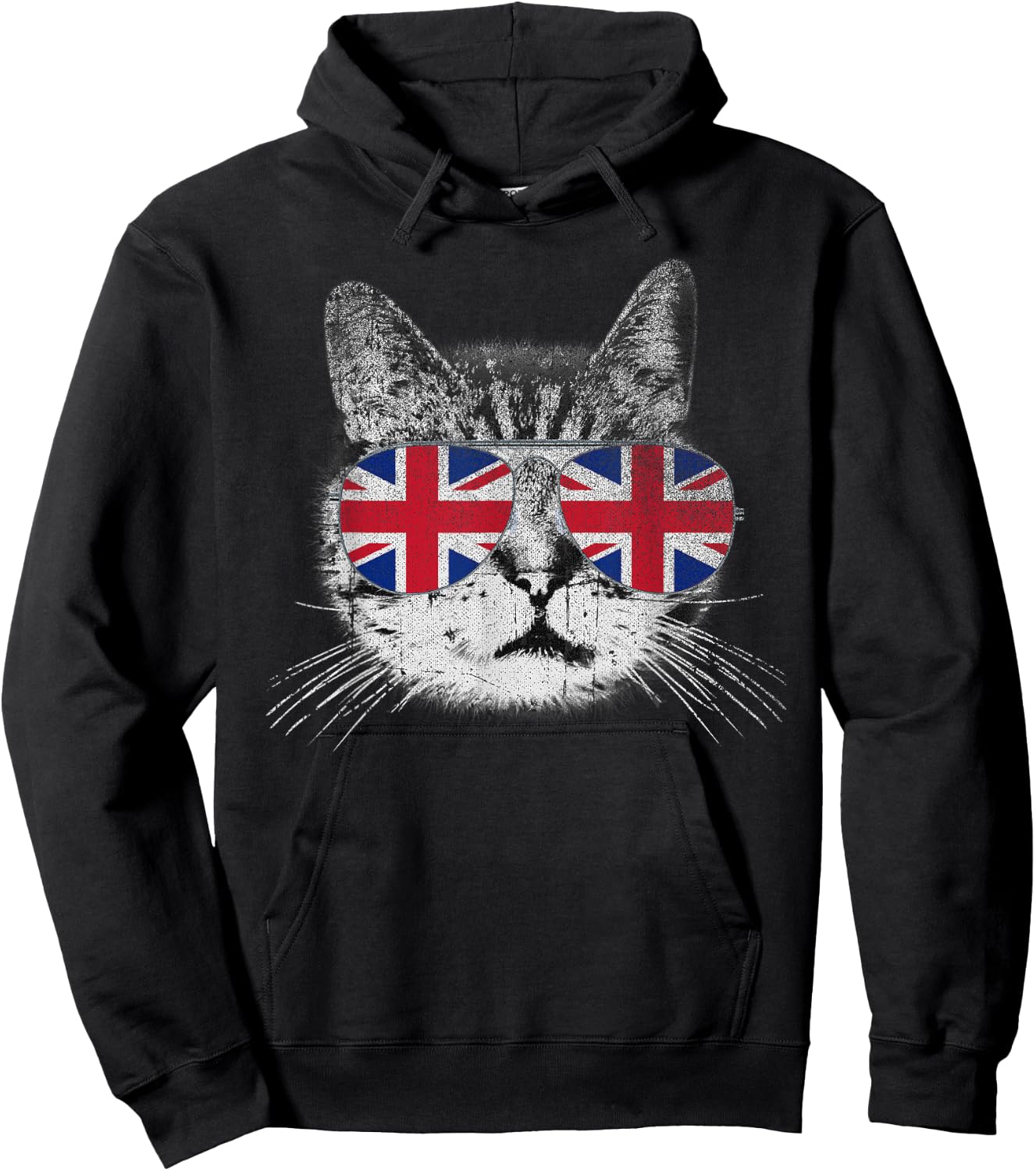 Cat Shirt Union Jack Flag Country Retro England British UK Hoodie - Hoodie | Black