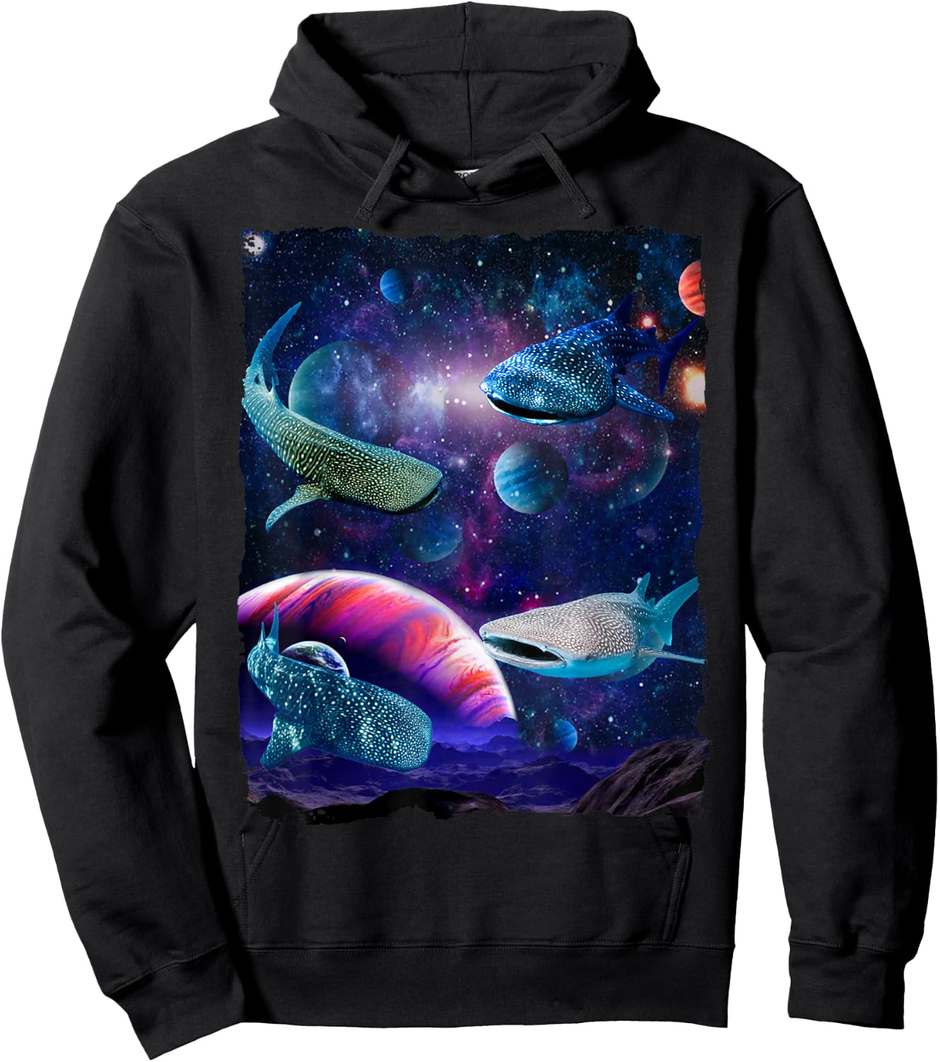 Sharks Universe Space Random Galaxy Fish water Whale Shark Hoodie - Hoodie | Black