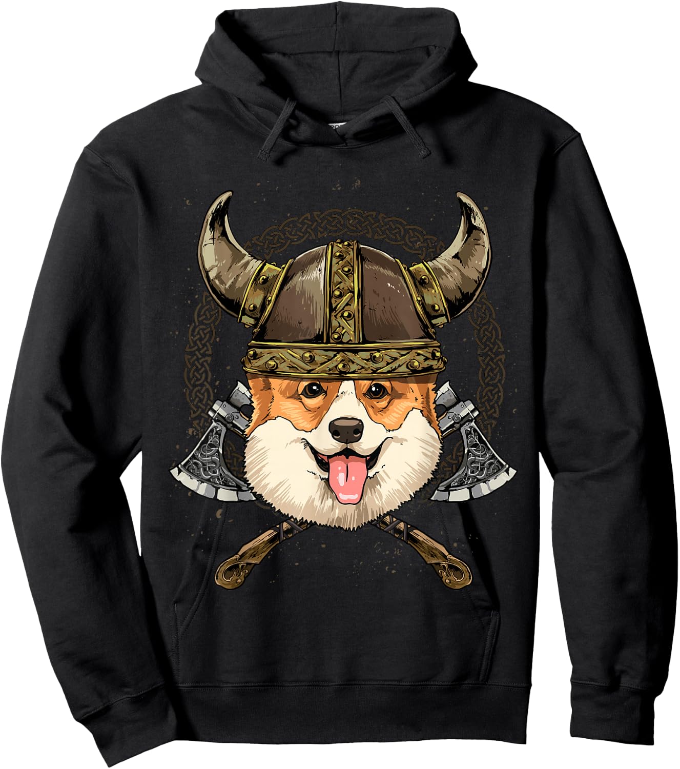 Viking Corgi Dog with Viking Helmet Mjolnir Axes Hoodie - Hoodie | Black