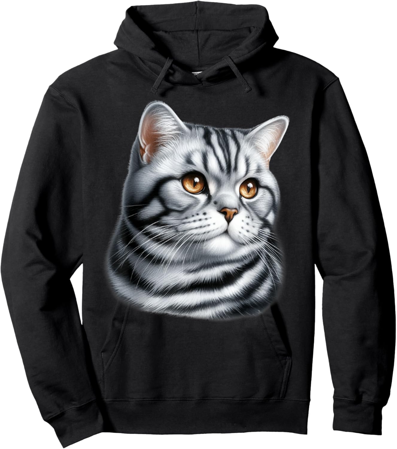 Shorthair Tiger Cat Portrait Hoodie - Hoodie | Black