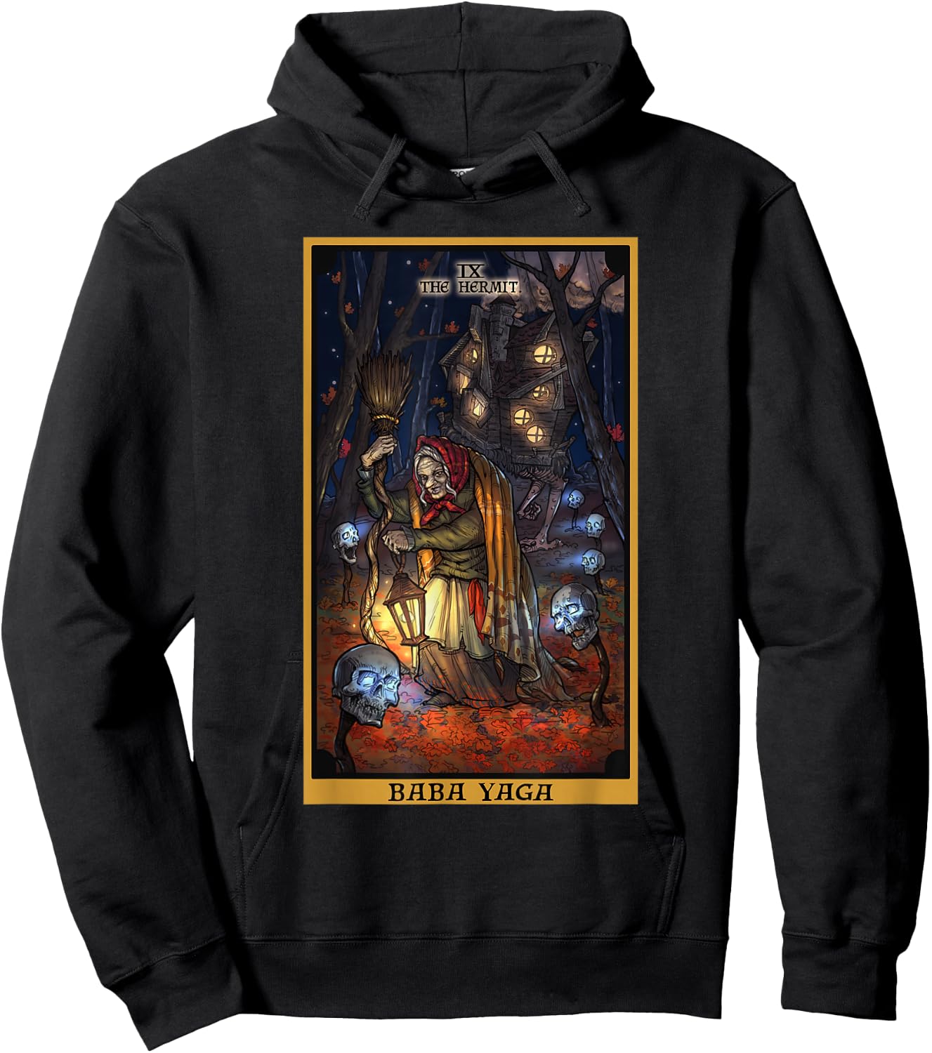 Baba Yaga The Hermit Tarot Card Slavic Mythology Pagan Witch Hoodie - Hoodie | Black