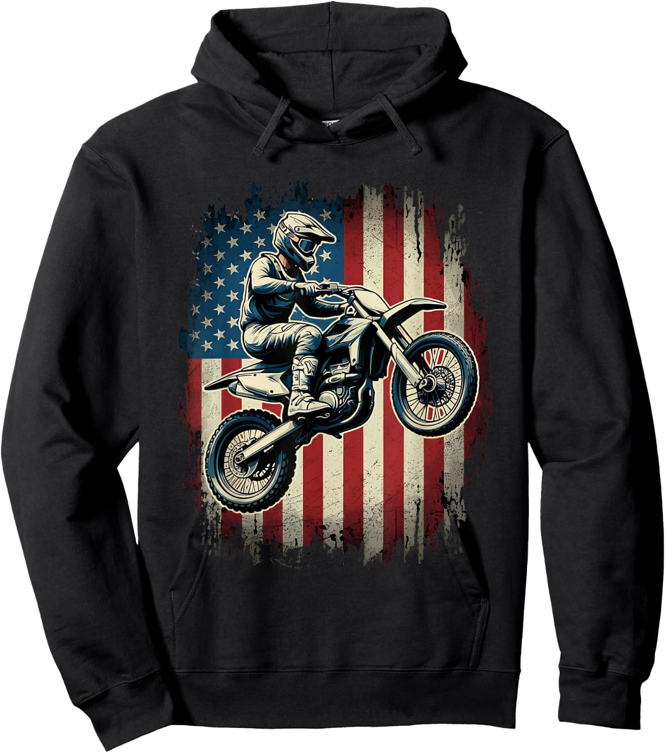 Dirt Bike American Flag Motocross Biker USA Vintage Hoodie - Hoodie | Black