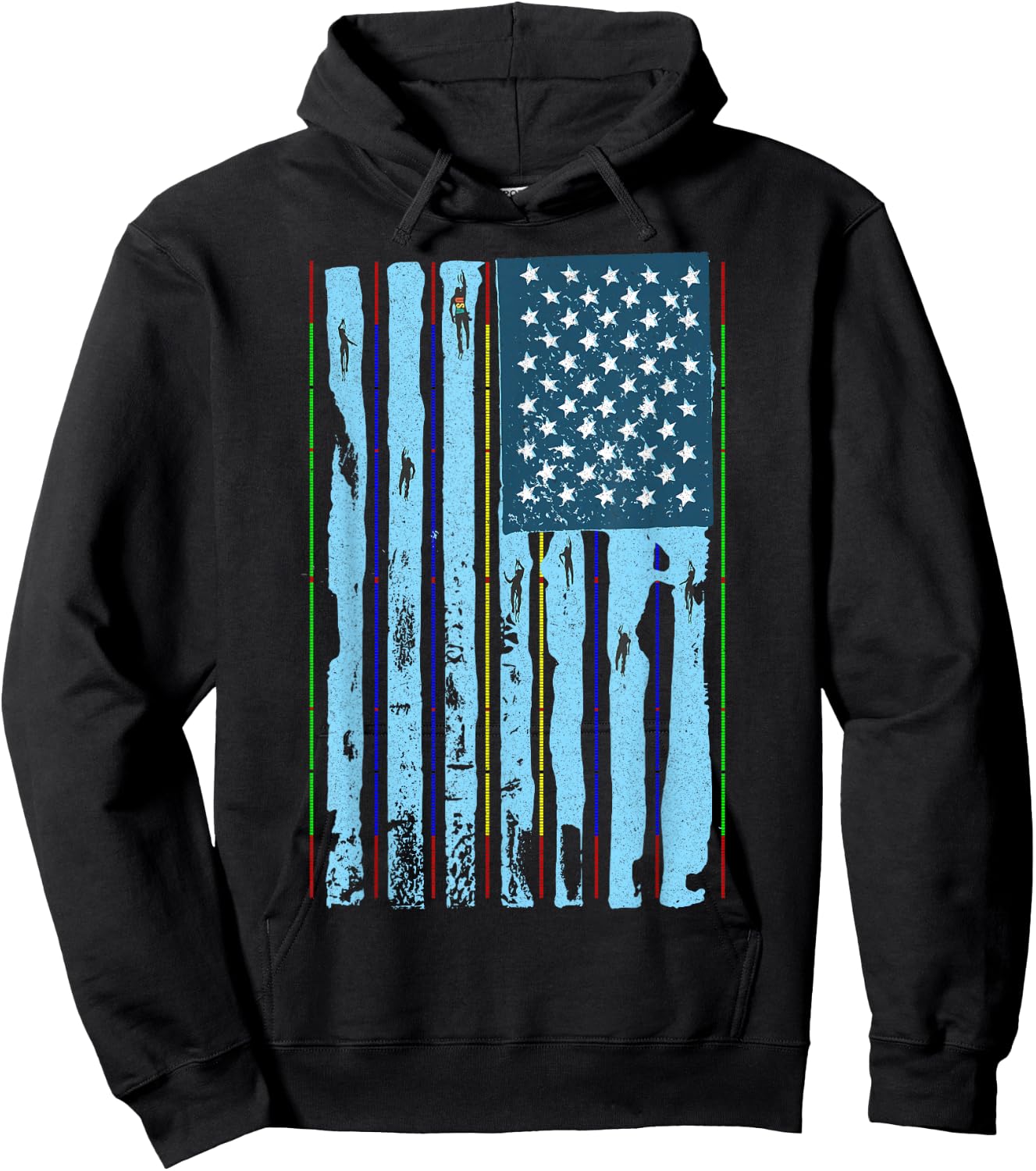 American Flag Swimming Pool Meet, Vintage Swim USA Flag Team Hoodie - Hoodie | Black