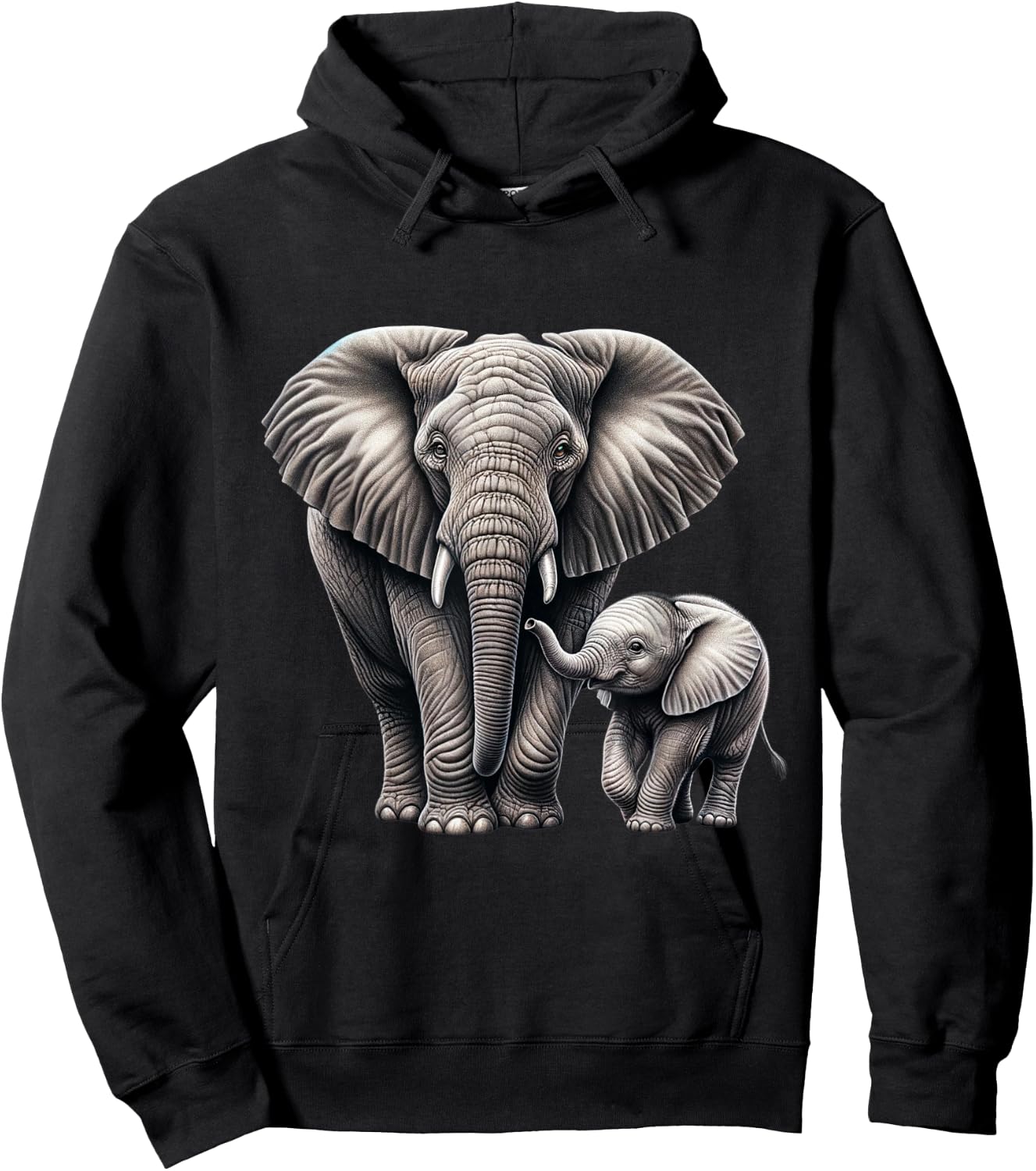 Mother and Calf Elephant | Elefant Lover Hoodie - Hoodie | Black