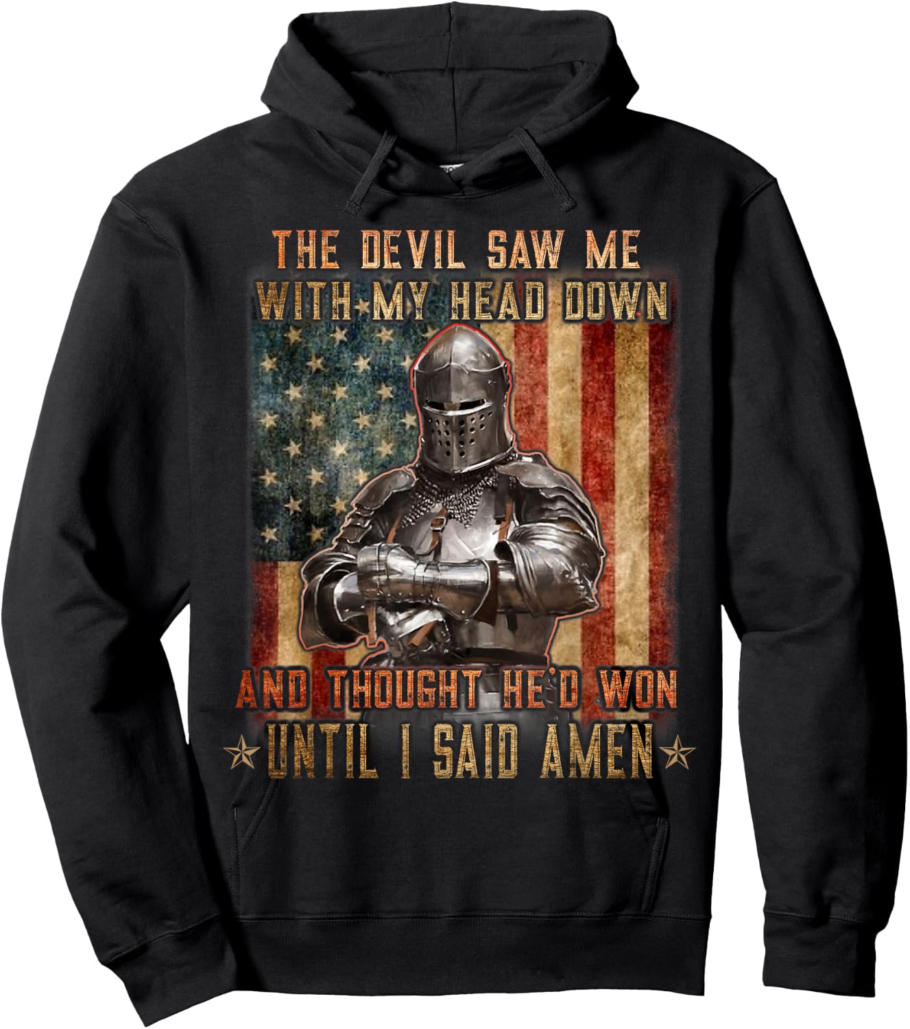 The Crusader - The Devil Saw Me - Knight Templar US Flag Hoodie - Hoodie | Black