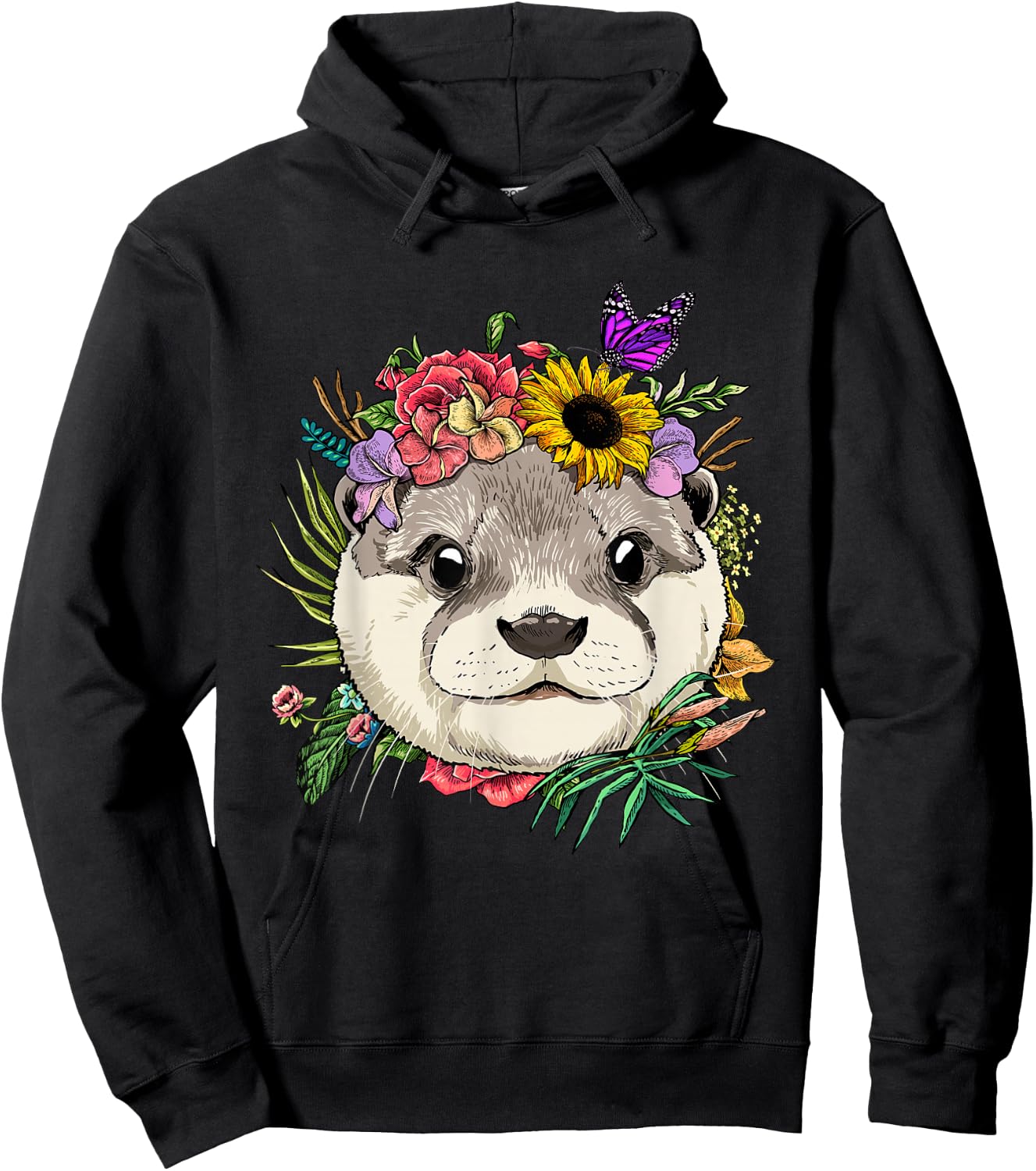Floral Otter Spring Nature Otter Animal Lovers Hoodie - Hoodie | Black