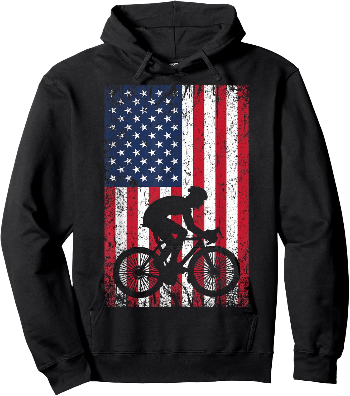 American Flag Mountain Bike 4th of July Patriotic Biking Hoodie - Hoodie | Black