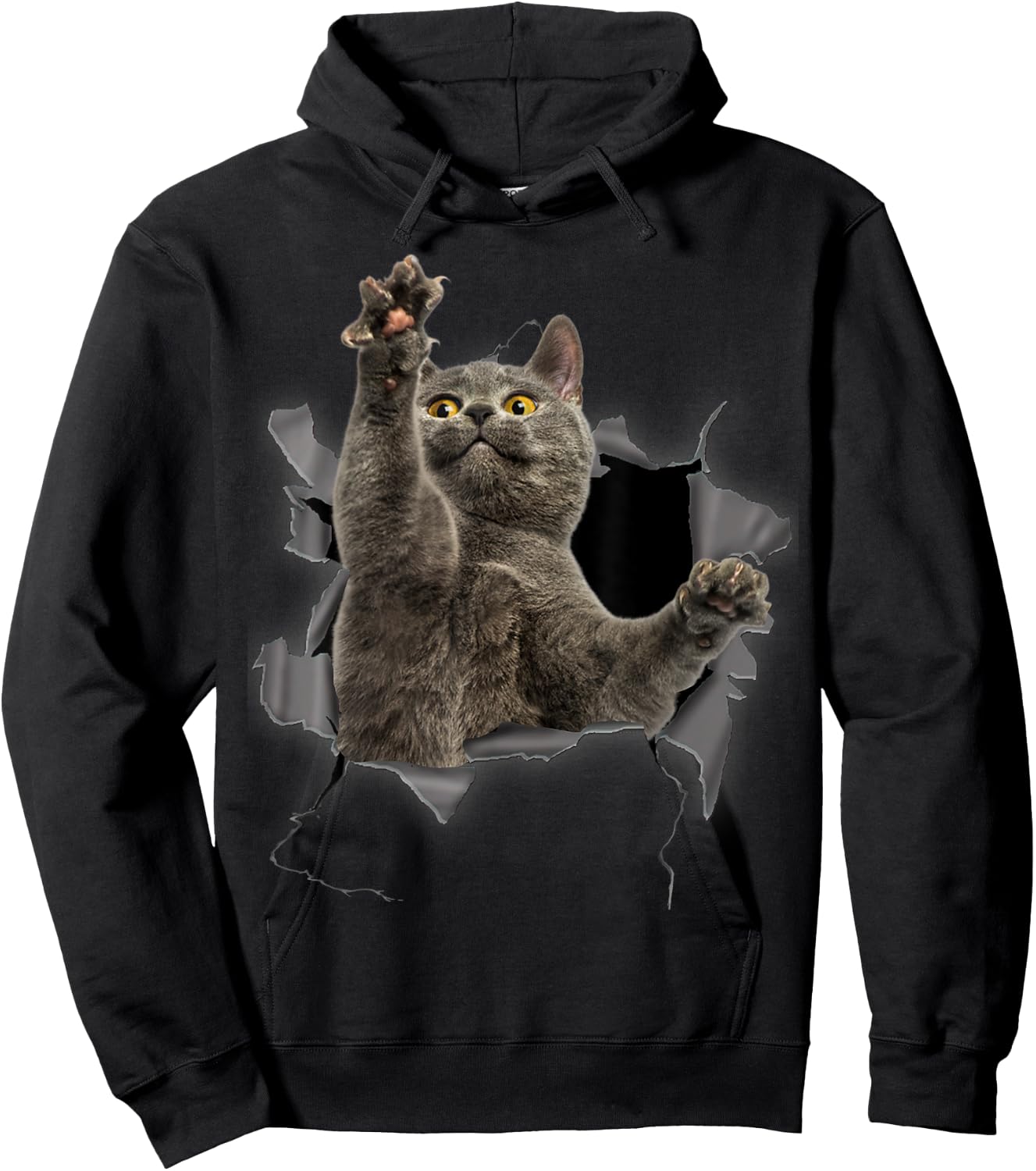 Grey Cat Torn Cloth Funny Gifts Cat Dad, Cat Mom, Cat Lover Hoodie - Hoodie | Black
