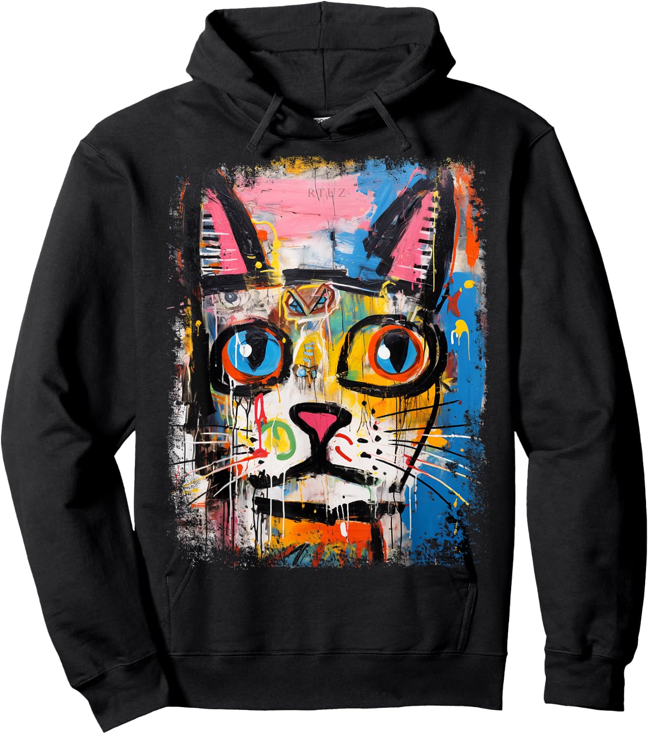 RTUZ Cat Hip Hop Y2K Vintage Retro Hipster Edgy Streetwear -Adults Black Hoodie - Hoodie | Black