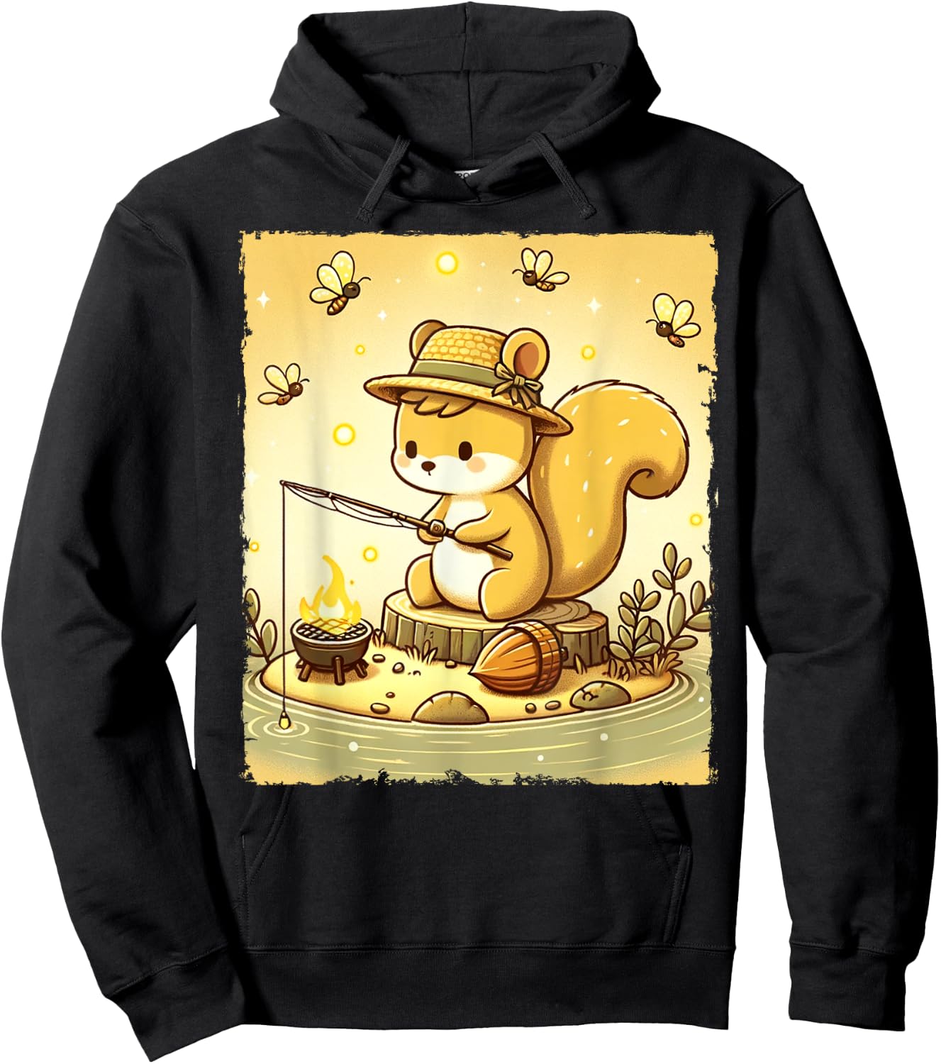Fishing Squirrel Camping Starry Night Kids Hoodie - Hoodie | Black
