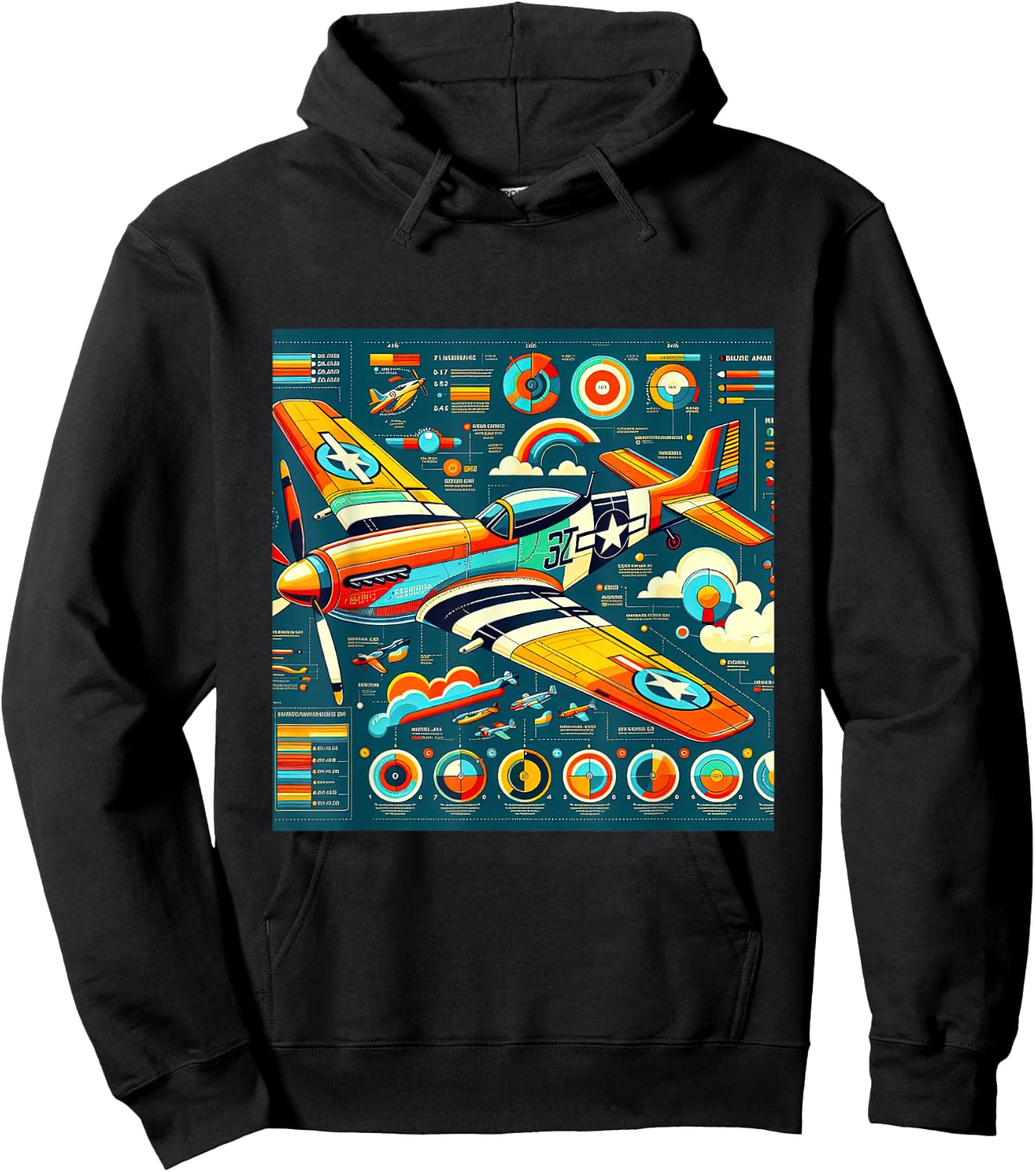 P51 Mustang WW2 Warplane Airplane Infographics Hoodie - Hoodie | Black