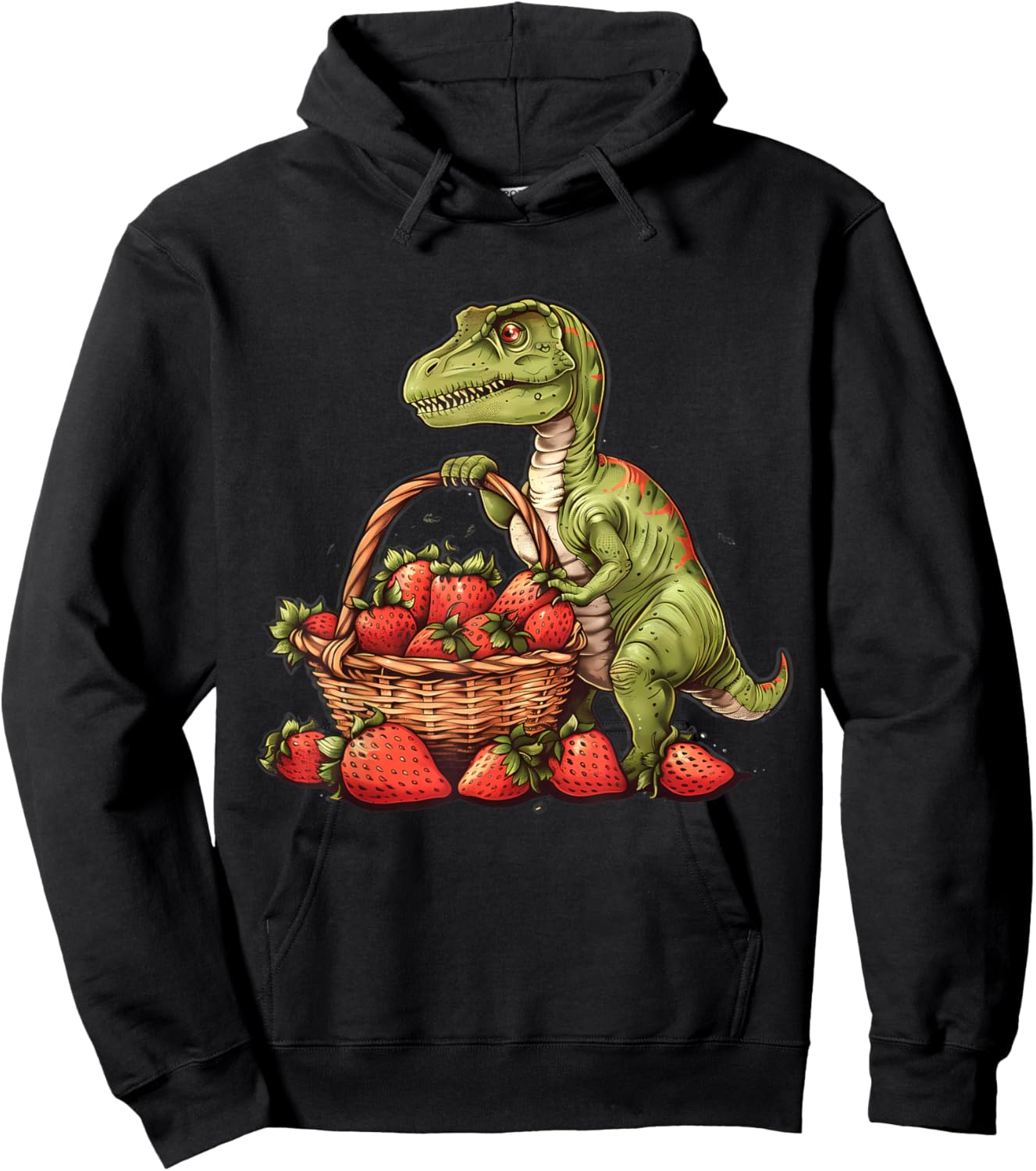 Strawberry Dinosaur Artwork Funny Dino Strawberry Fruit Hoodie - Hoodie | Black
