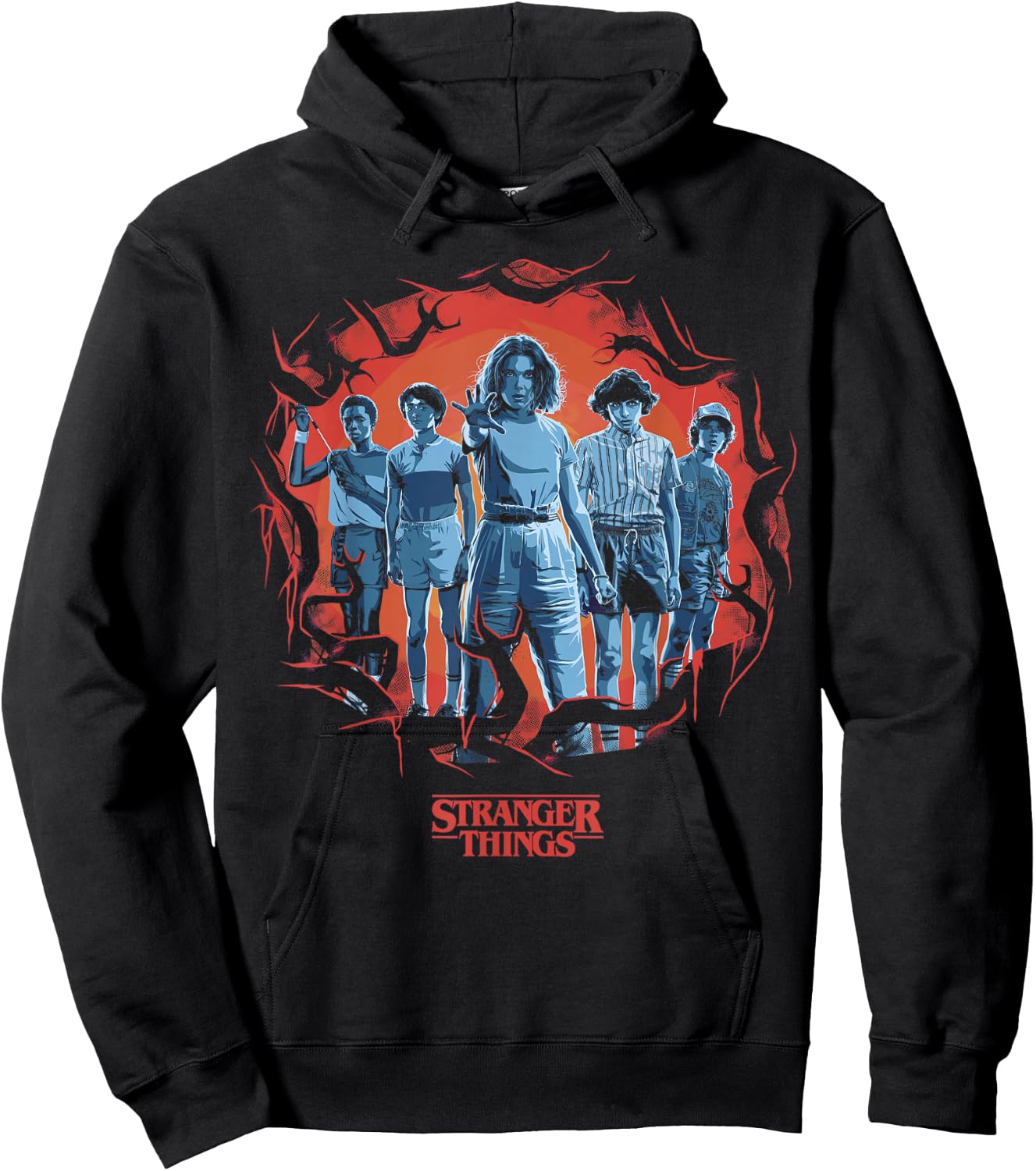 Stranger Things Group Shot Demogorgon Framed Short Sleeve Hoodie - Hoodie | Black