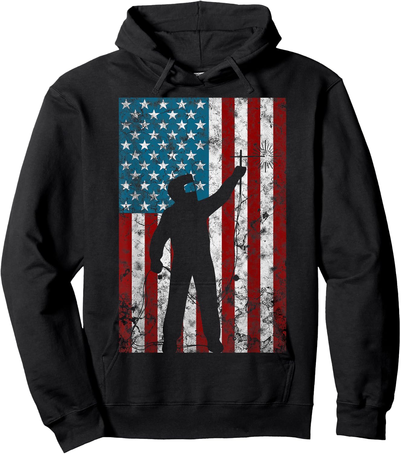 Vintage Welding Distressed Patriotic Welder American Flag Women Men Hoodie - Hoodie | Black