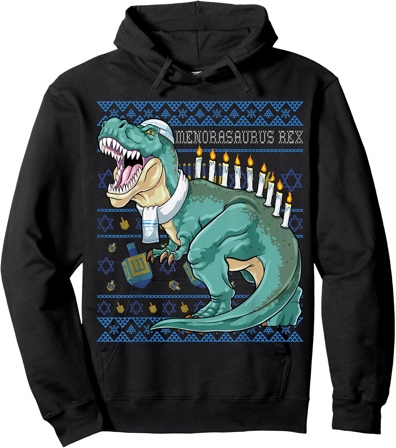 Menorasaurus Rex Hanukkah Shirt Jewish Dinosaur Menorah Hoodie - Hoodie | Black