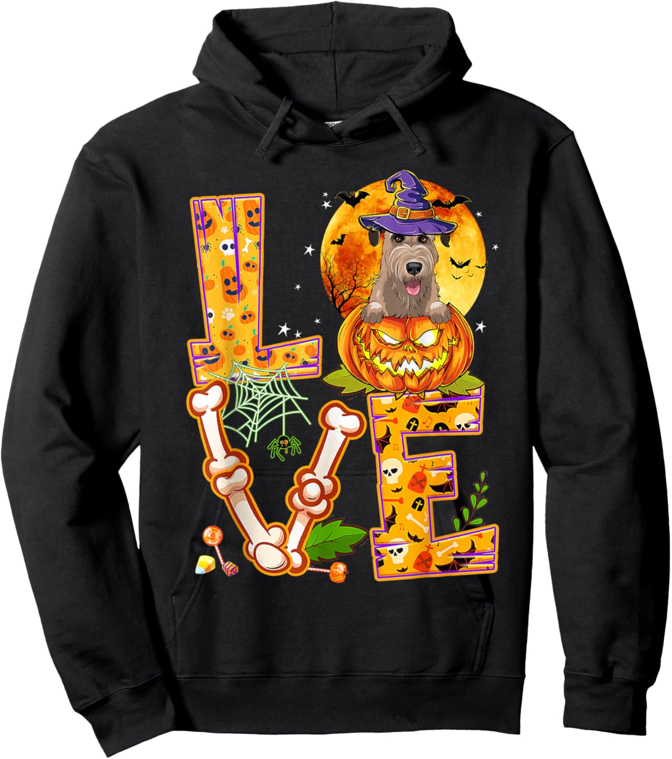 Love Irish Wolfhound Witch Pumpkin Scary Halloween Dog Hoodie - Hoodie | Black