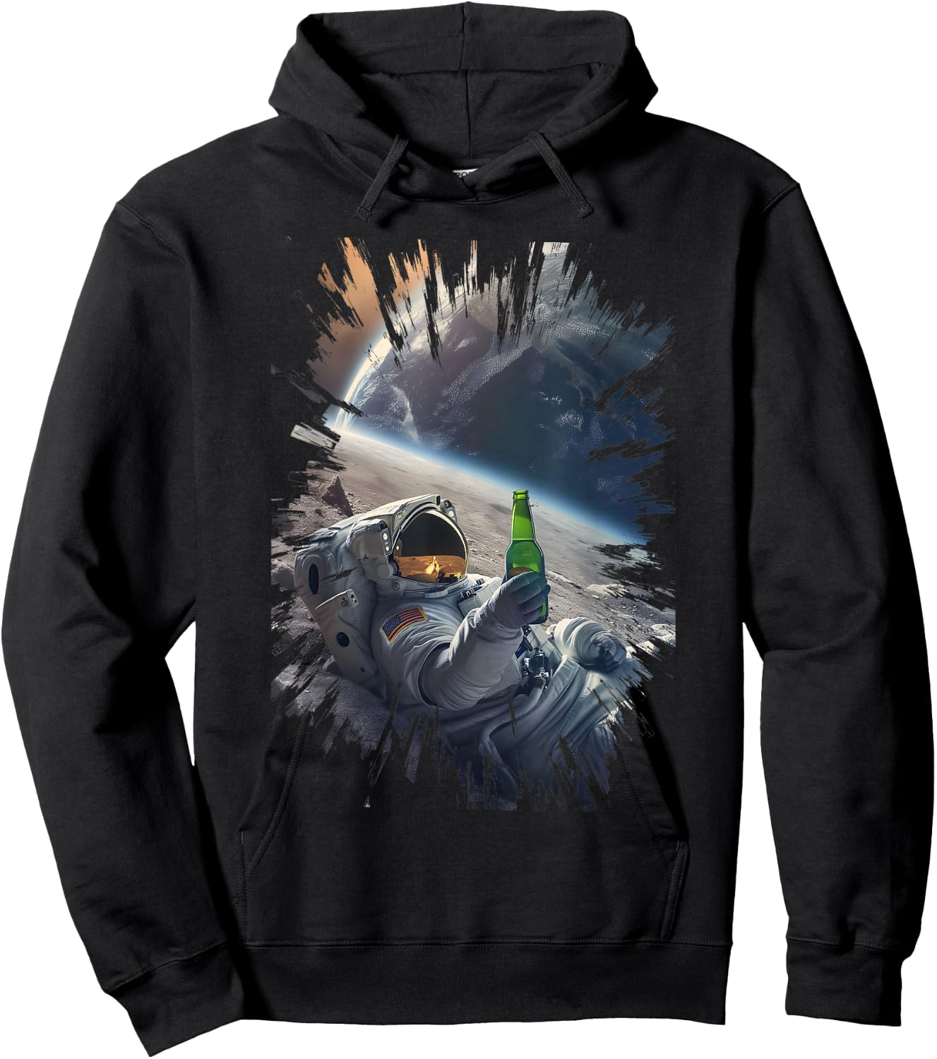 Beer Drinking Astronaut on the Moon Hoodie - Hoodie | Black