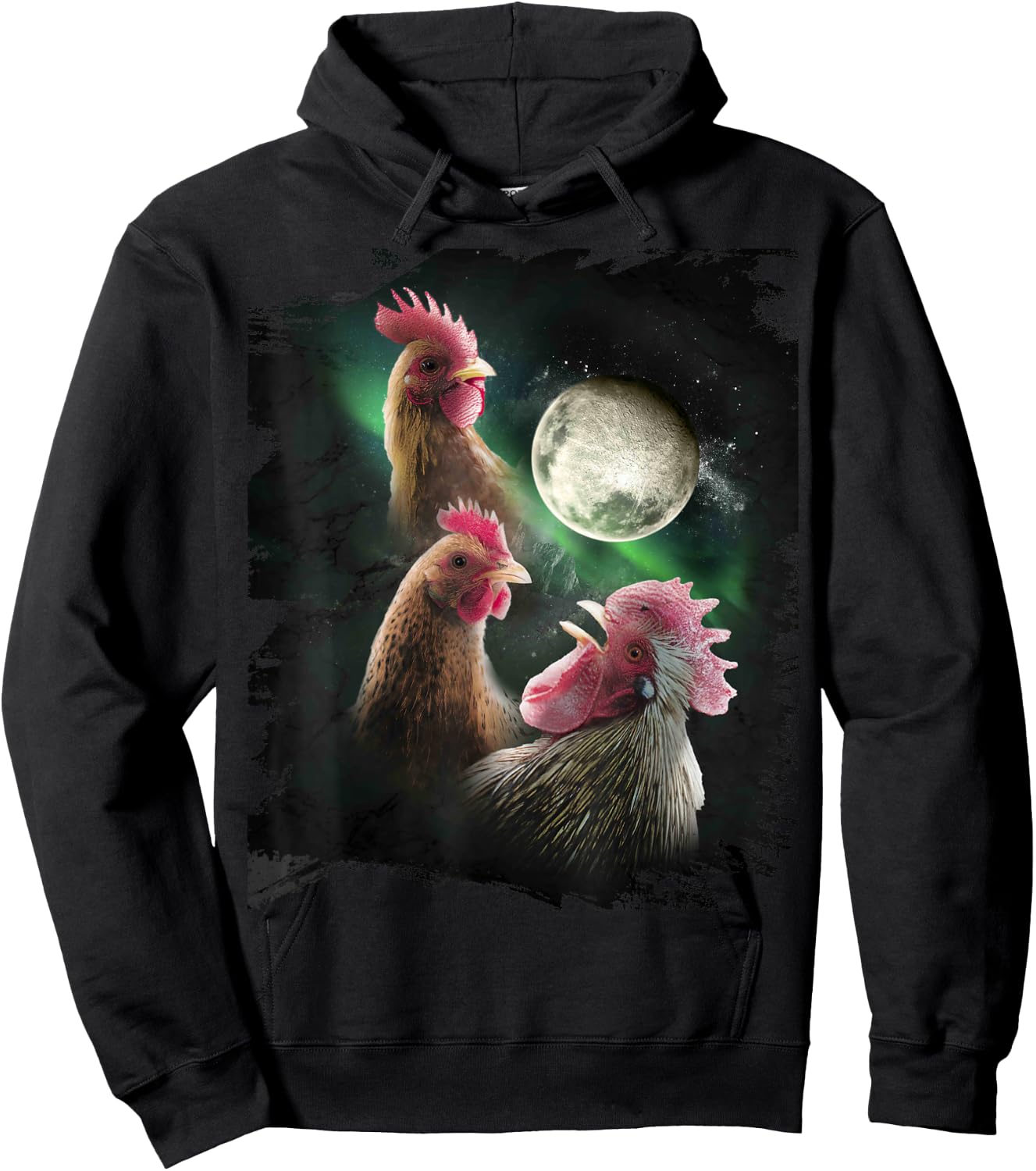 3 Chicken Moon Wolf Chickens Howling Wolves Hoodie - Hoodie | Black