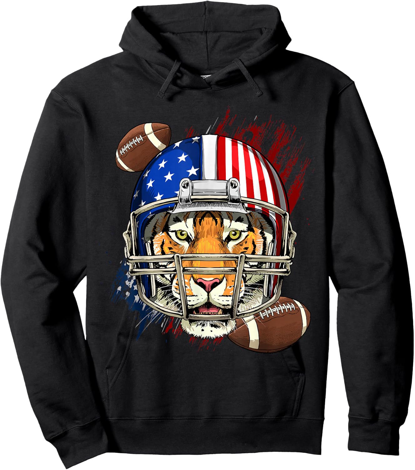 Tiger American Football Tiger Lovers USA Flag Hoodie - Hoodie | Black