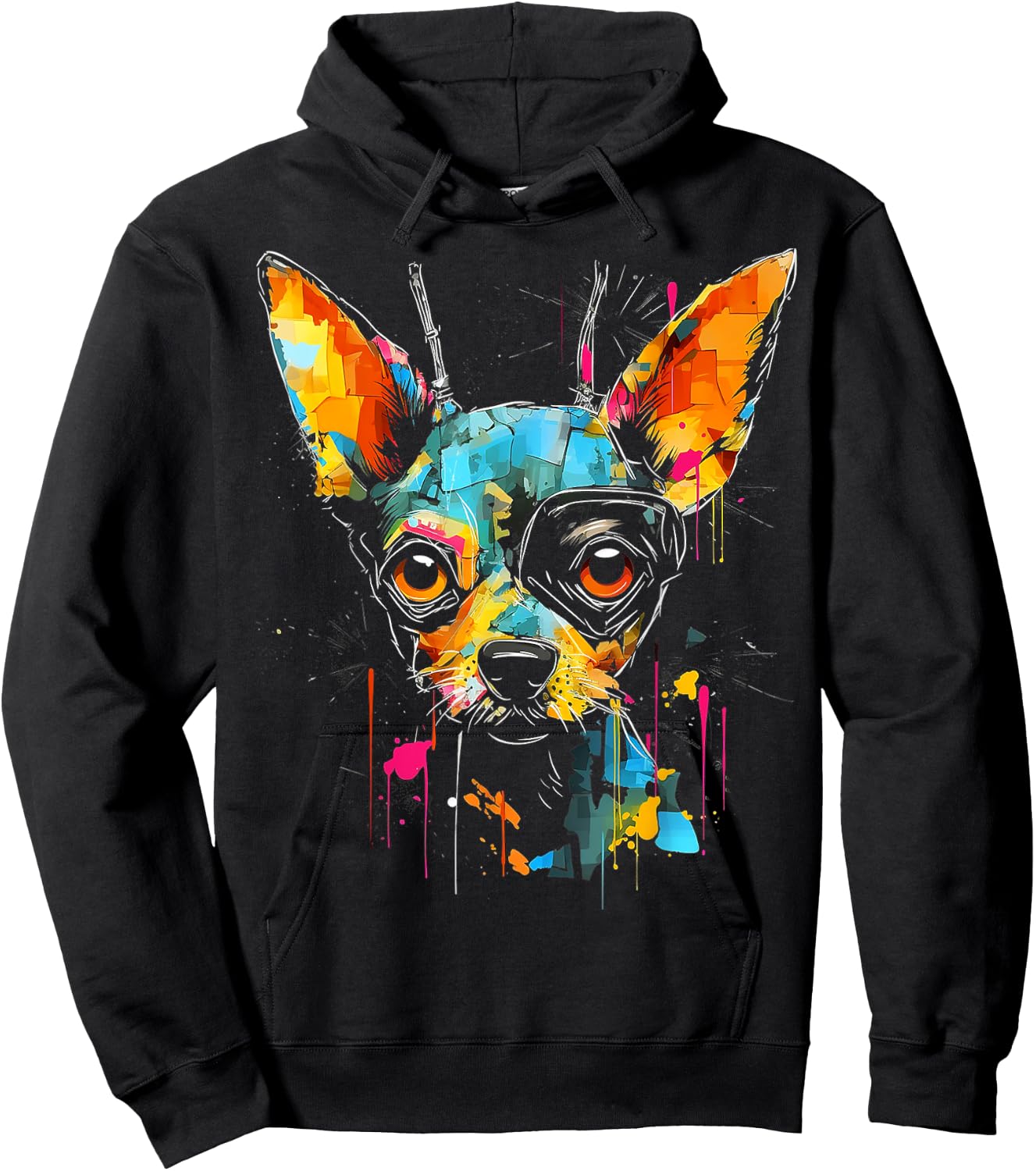 Chihuahua Art Colorful Animal Painting Pet Graphic Dog Men Women Kids Hoodie - Hoodie | Black
