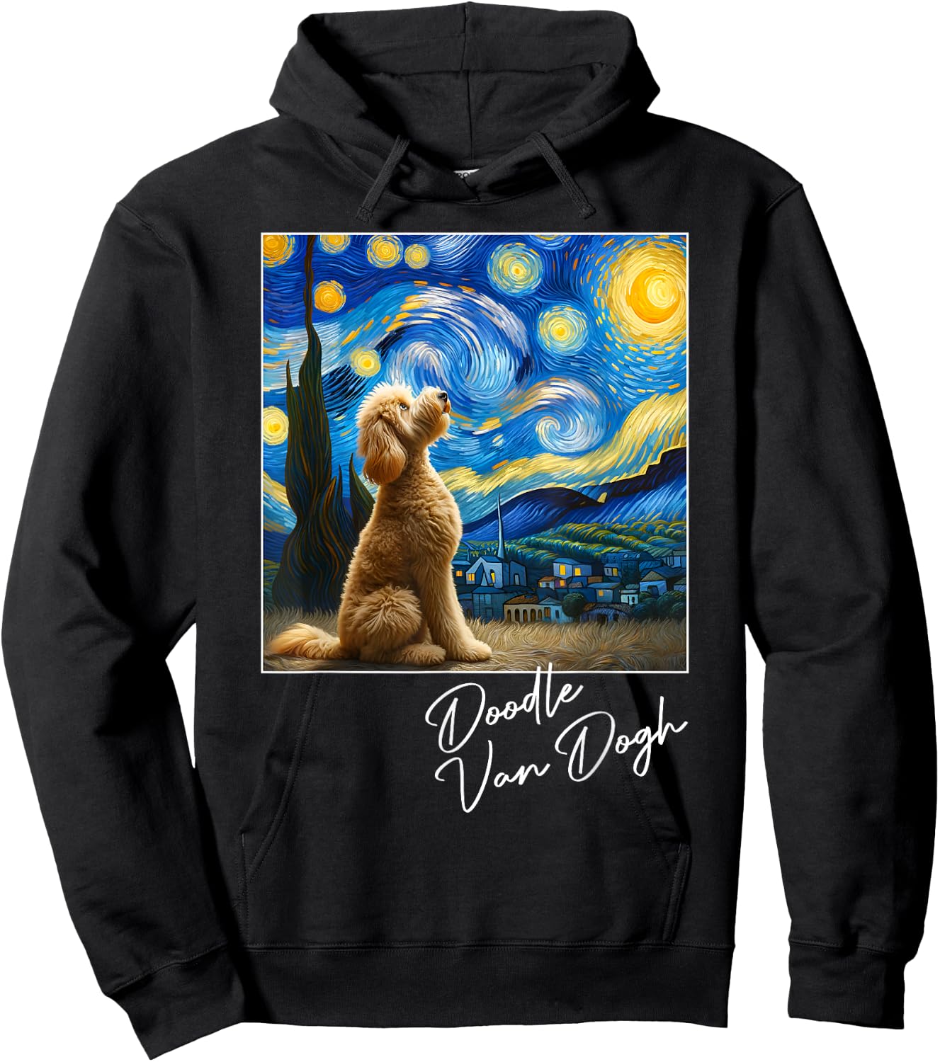 Van Gogh Starry Night Goldendoodle Dog Art Golden Doodle Dog Women Girls Kids Hoodie - Hoodie | Black