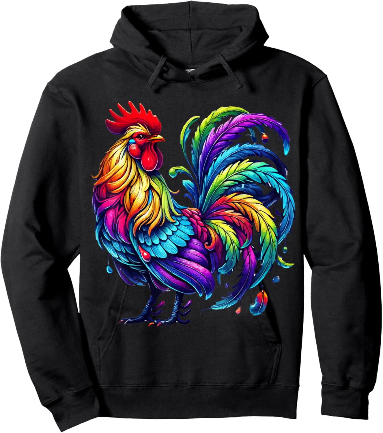 Chicken Colourful Art Animal Graphic Motif Chicken Hoodie - Hoodie | Black
