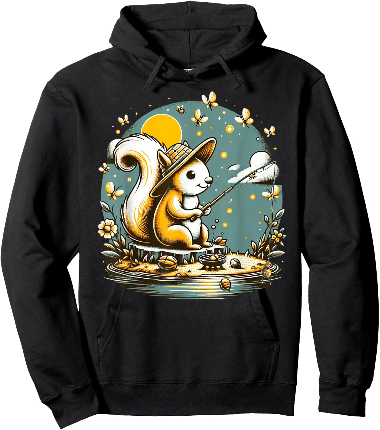 Fishing Squirrel Camping Starry Night Kids Hoodie - Hoodie | Black