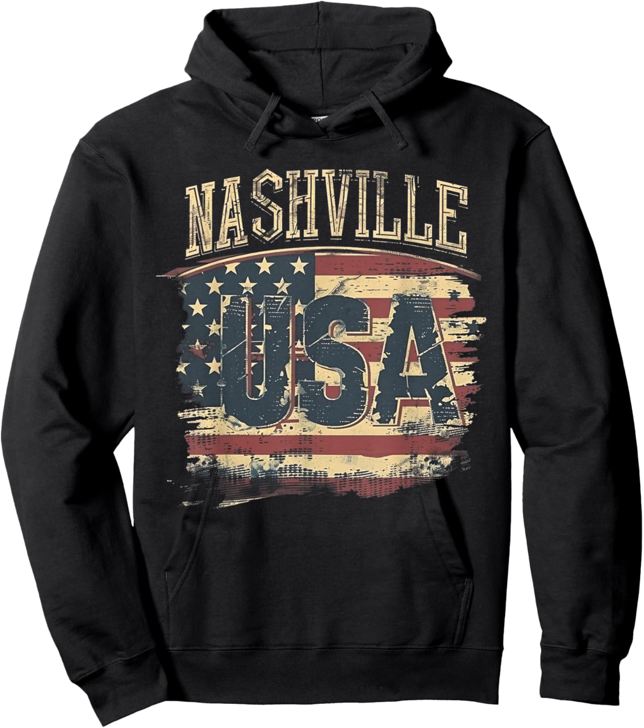 Nashville - USA 4th of July Retro American Flag Vintage Girls Kids Men Hoodie - Hoodie | Black