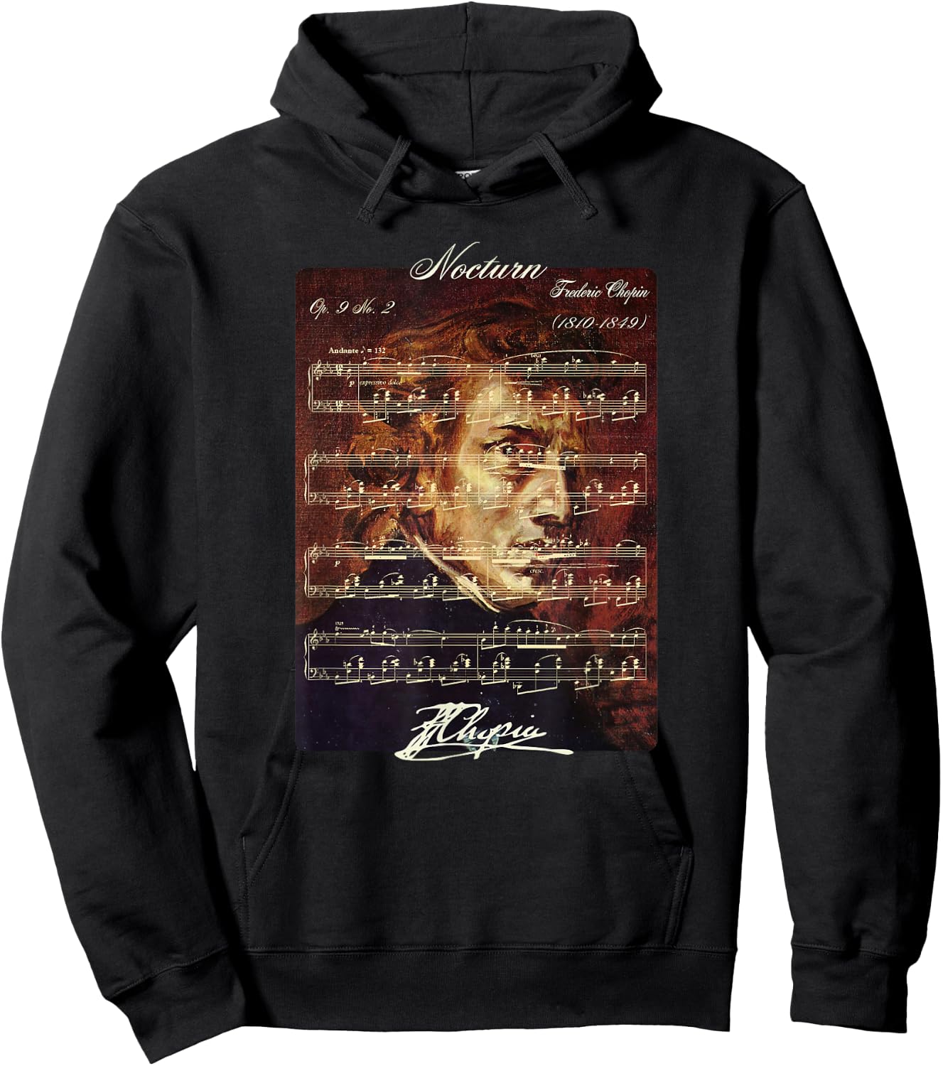 Nocturn Op. 9 No. 2 Frederic Chopin Signature Portrait Score Hoodie - Hoodie | Black