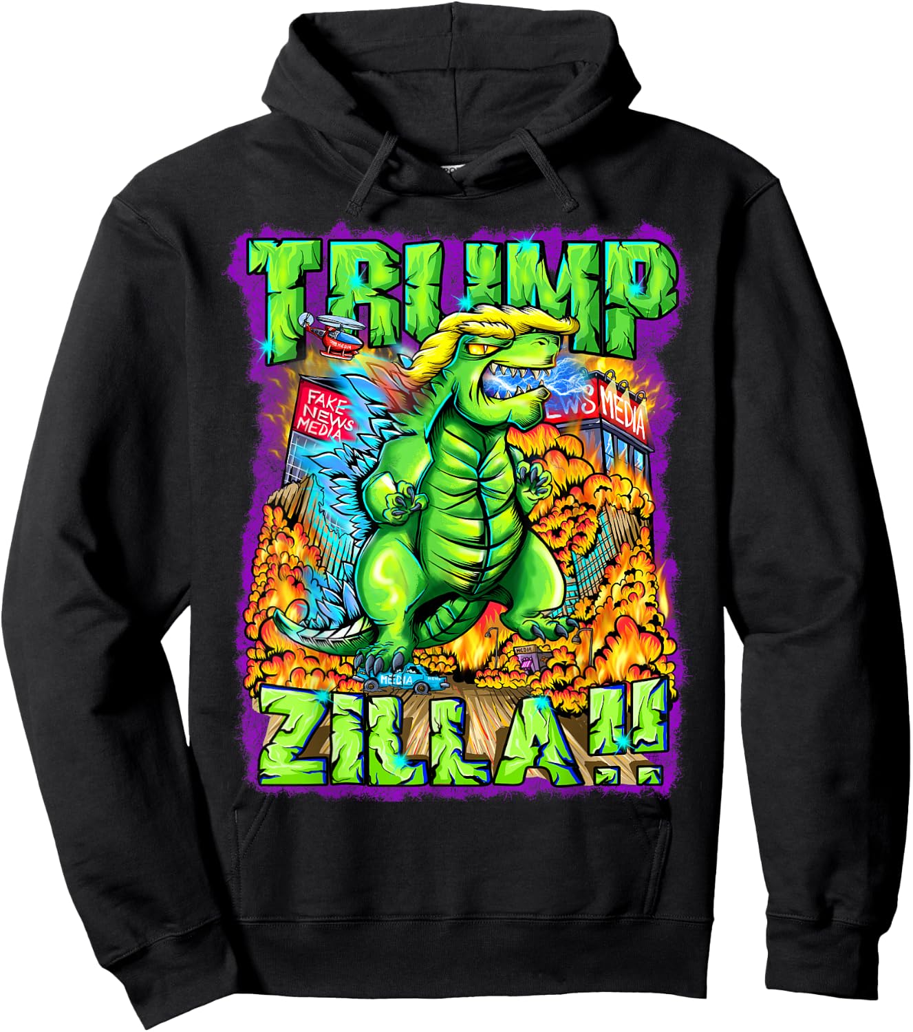 Donald Trump Gift Trumpzilla Battles The Fake News Media Hoodie - Hoodie | Black